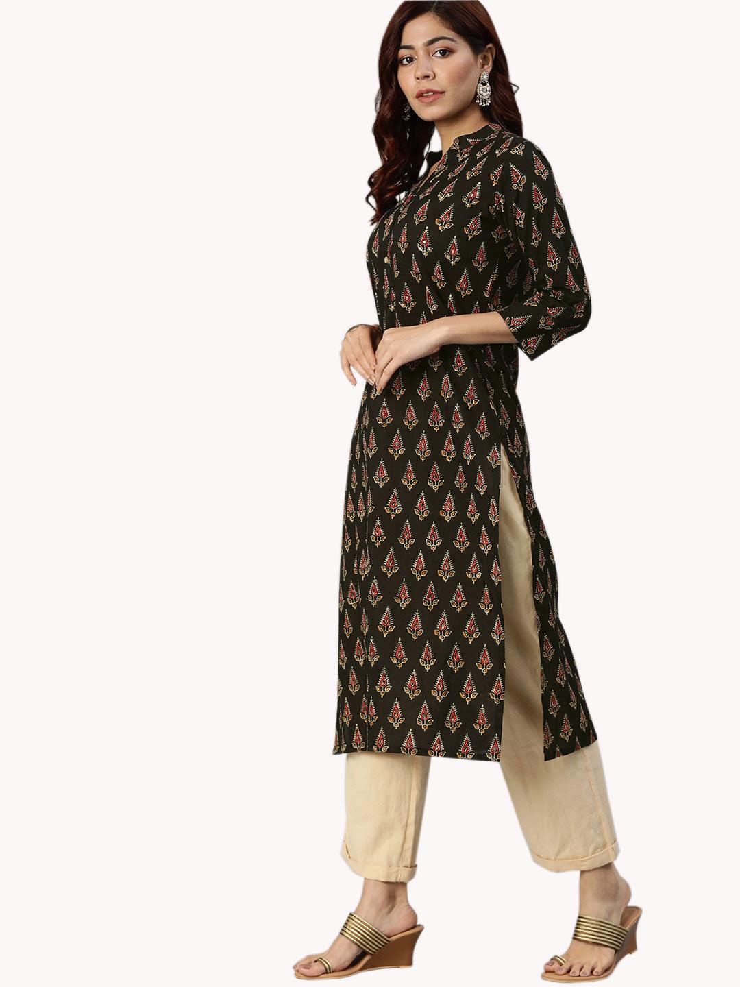  Black Buti Print Cotton Kurta 