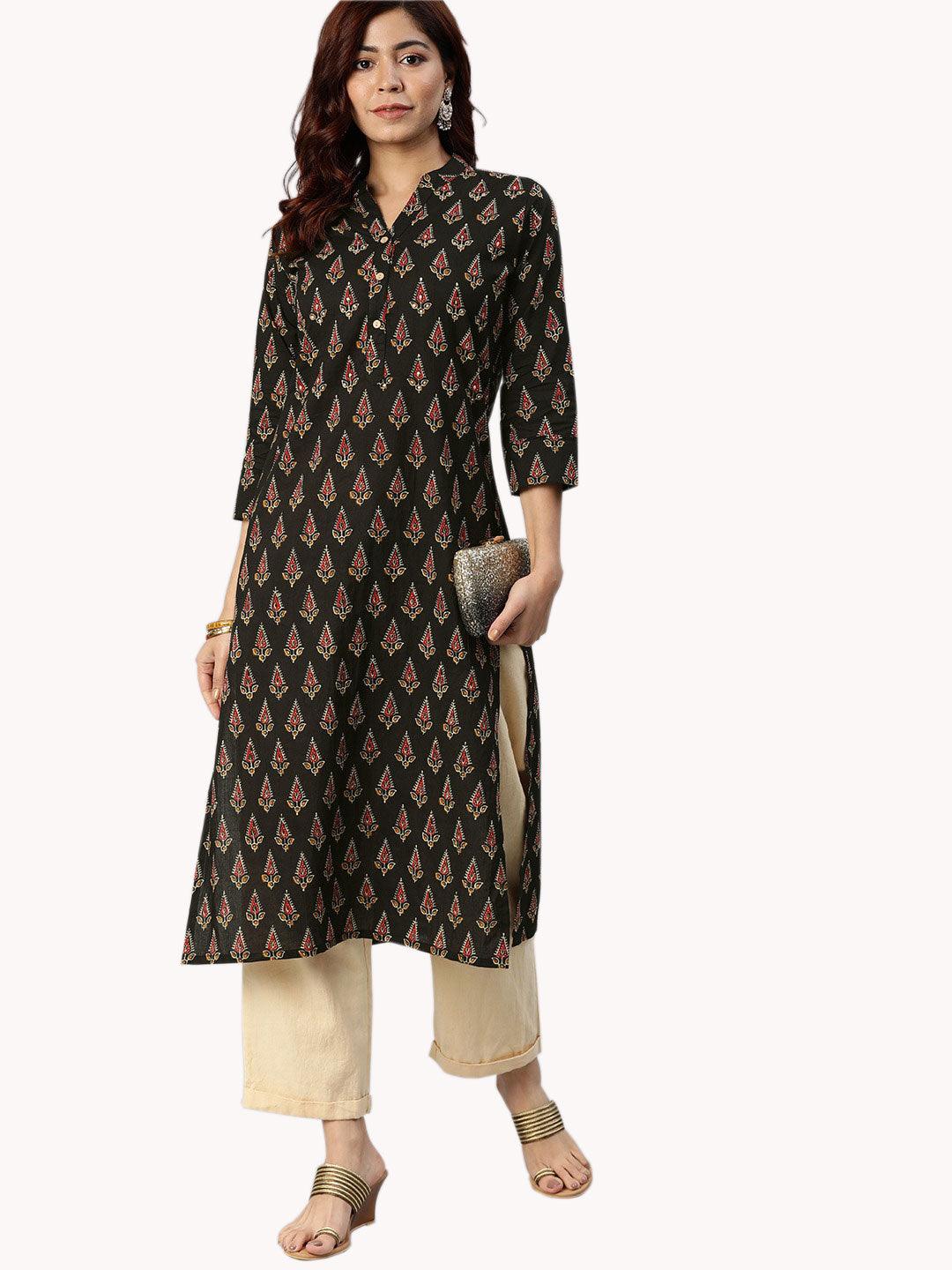  Black Buti Print Cotton Kurta 