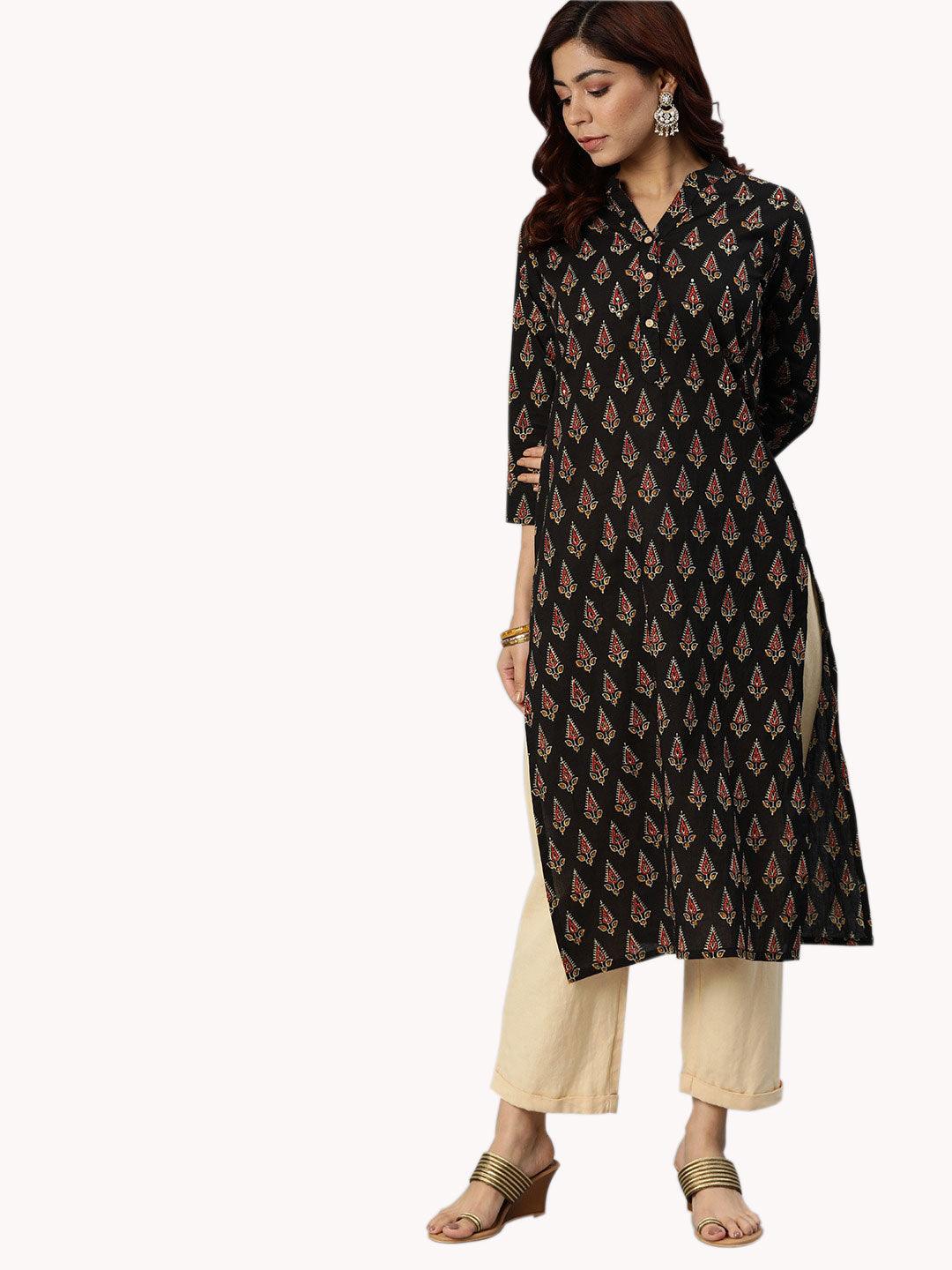  Black Buti Print Cotton Kurta 