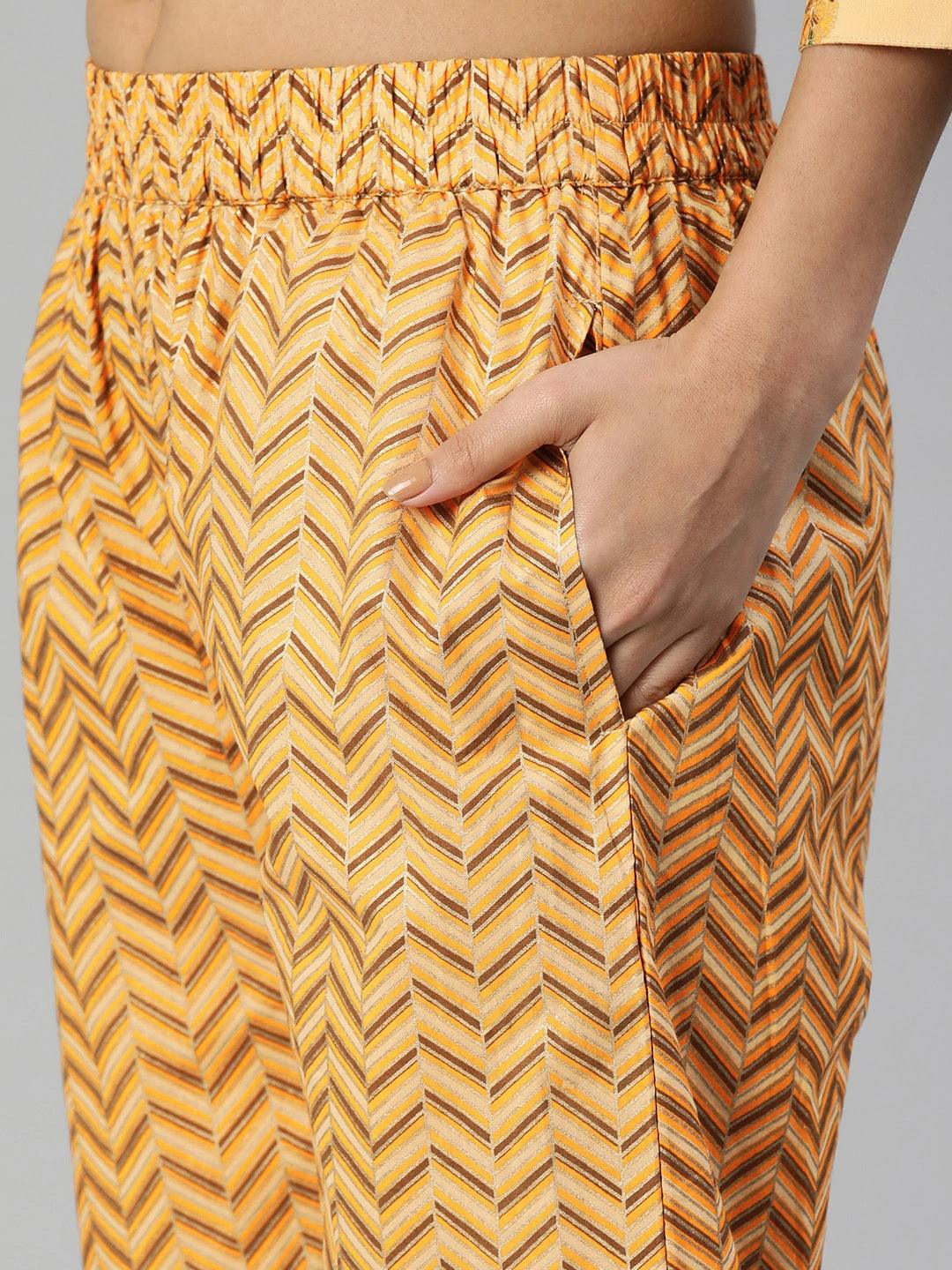  Yellow Flower Print Cotton Kurta Set 