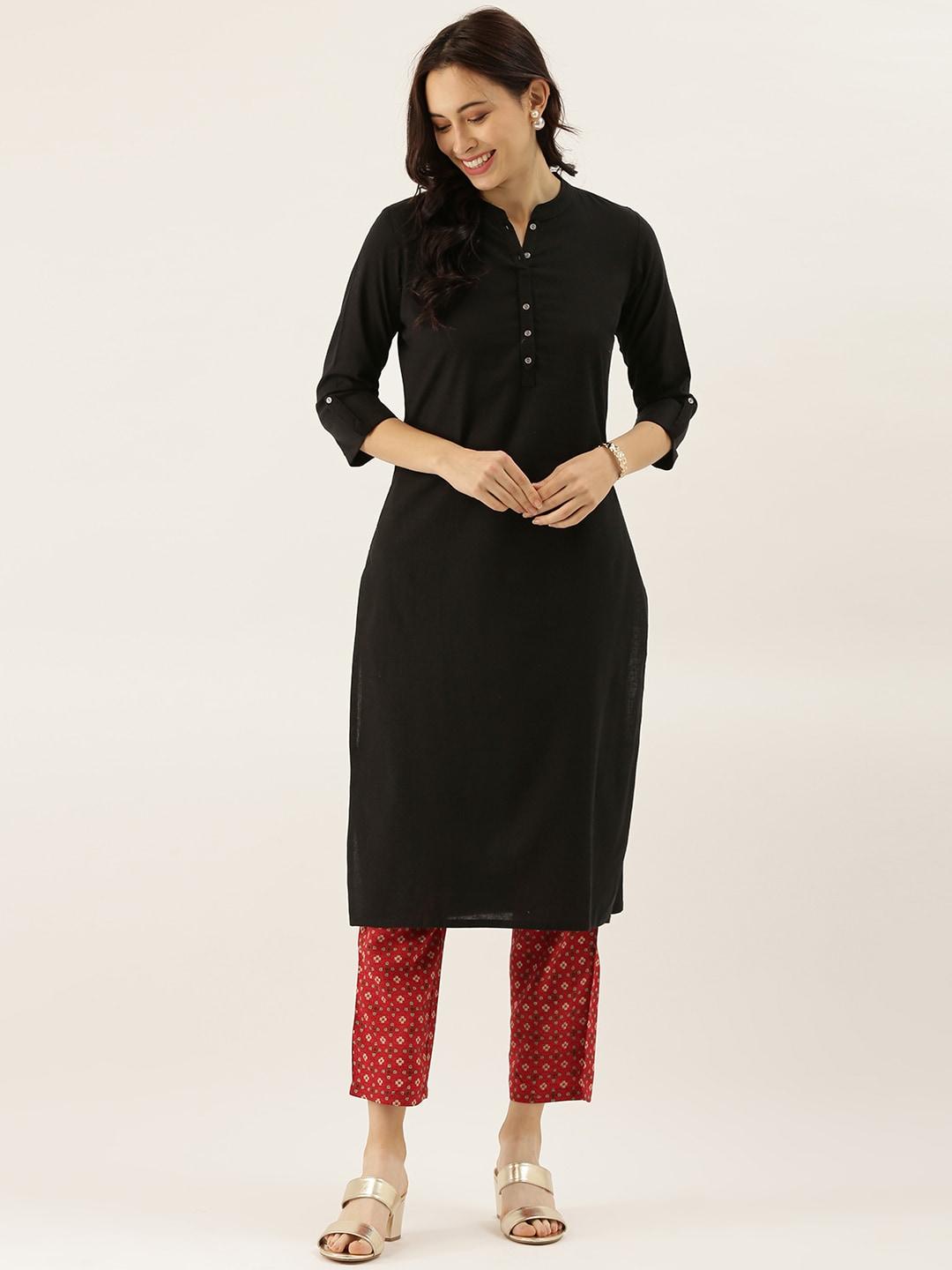  Black Solid Straight Roll up Kurti 