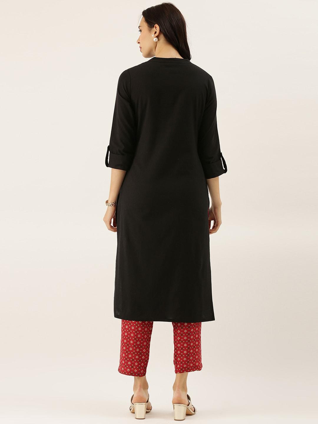  Black Solid Straight Roll up Kurti 