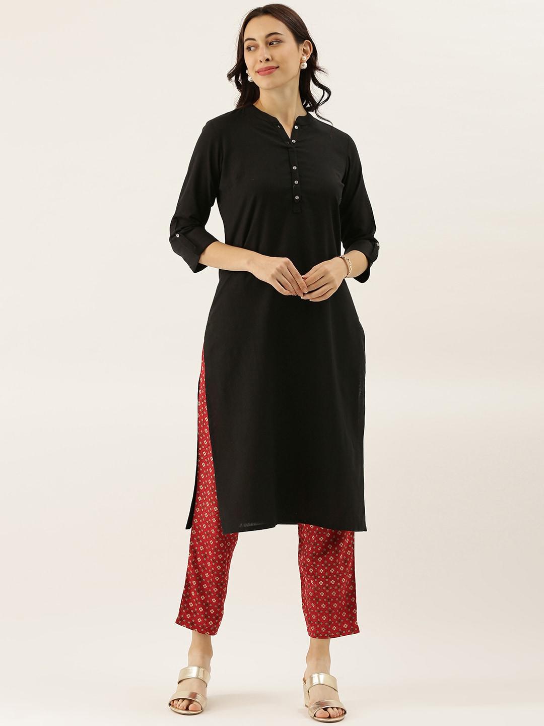  Black Solid Straight Roll up Kurti 