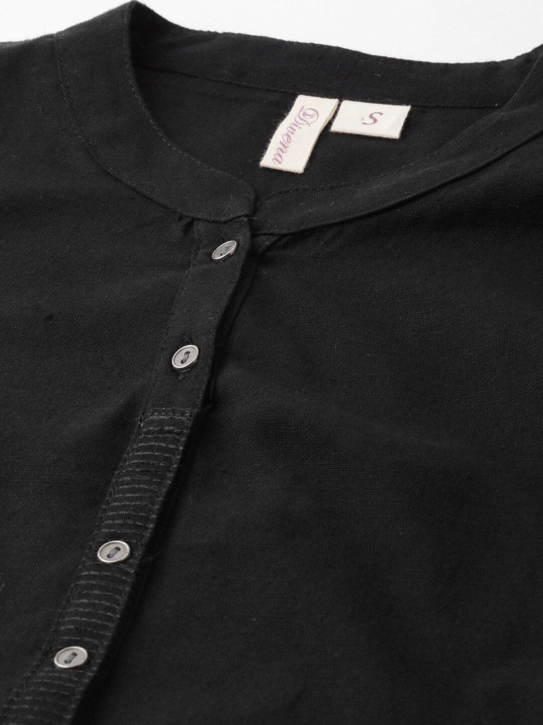  Black Solid Straight Roll up Kurti 
