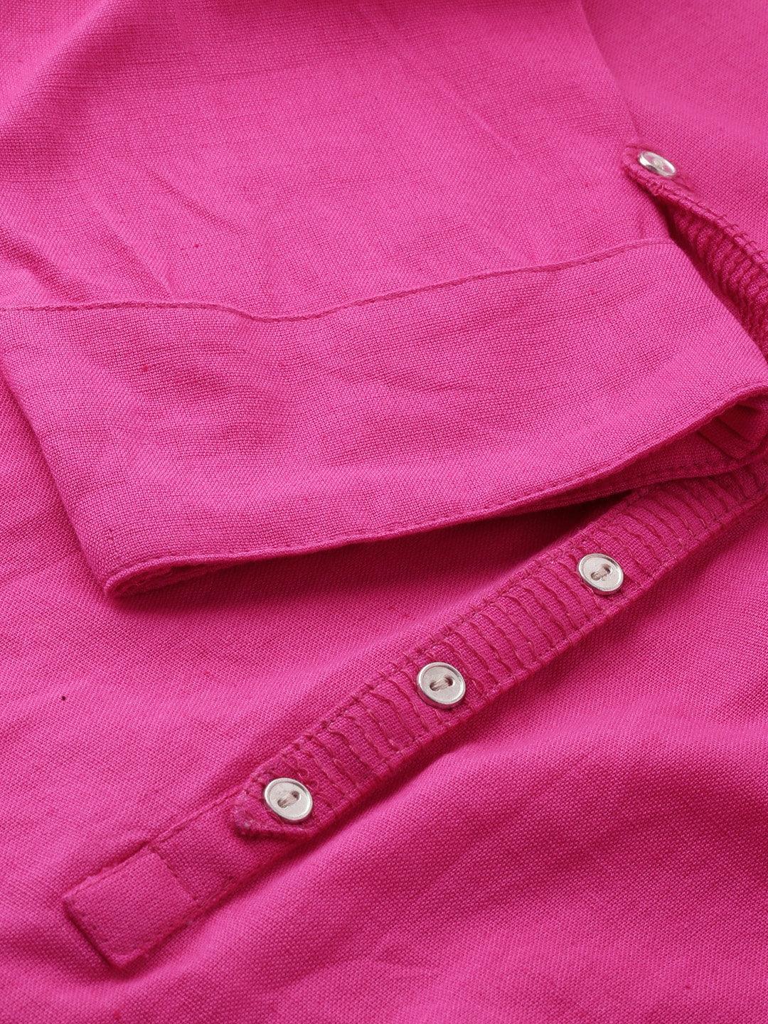  Pink Solid Straight Roll up Sleeve Kurti 