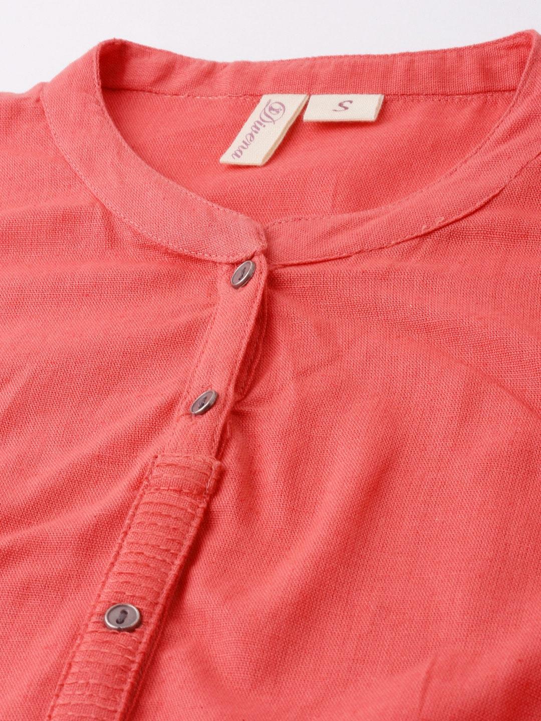  Peach Solid Straight Roll up Sleeve Kurti 