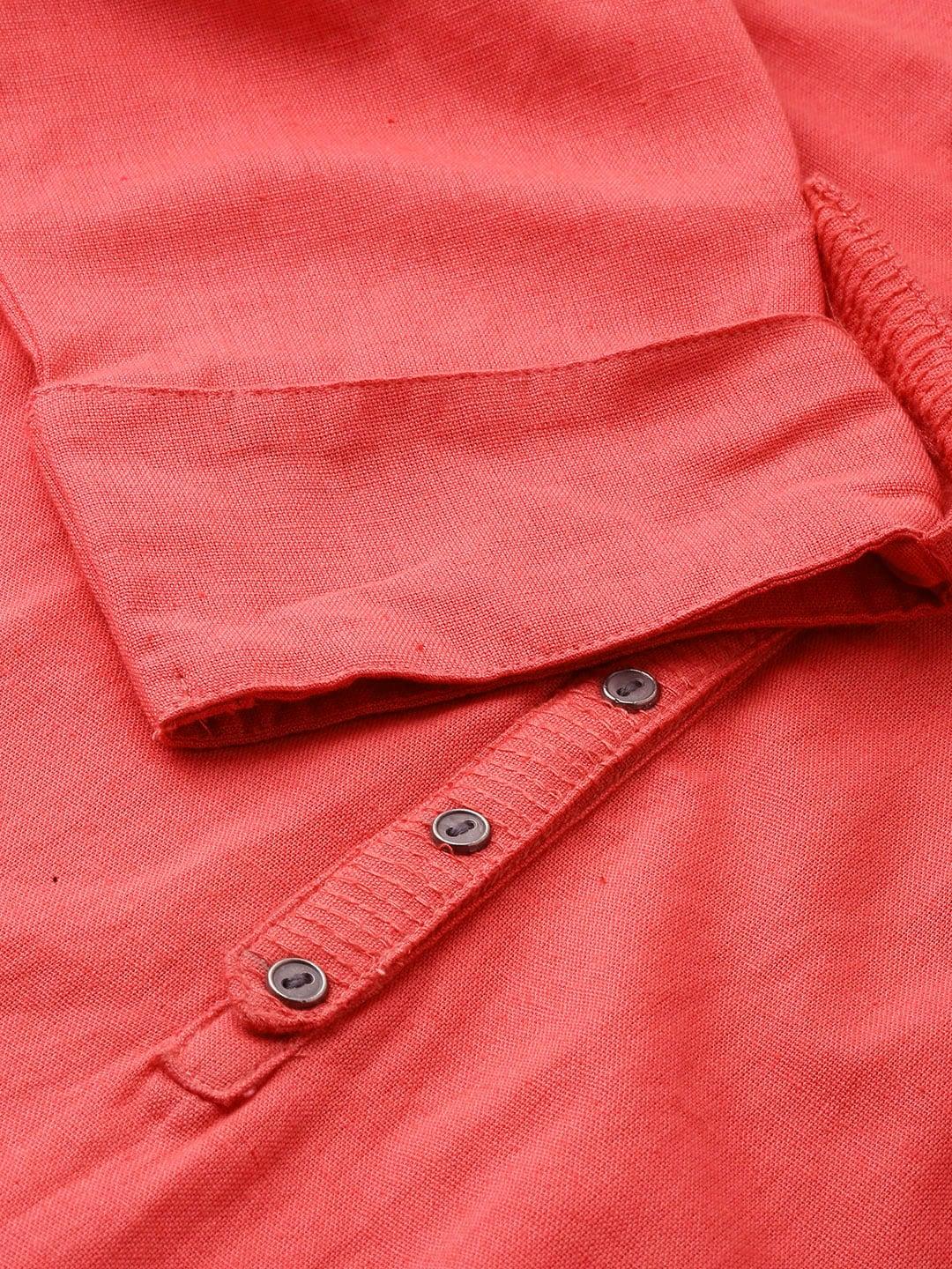  Peach Solid Straight Roll up Sleeve Kurti 