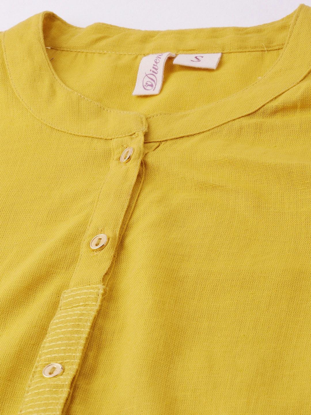  Yellow Solid Straight Roll up Sleeve Kurti 