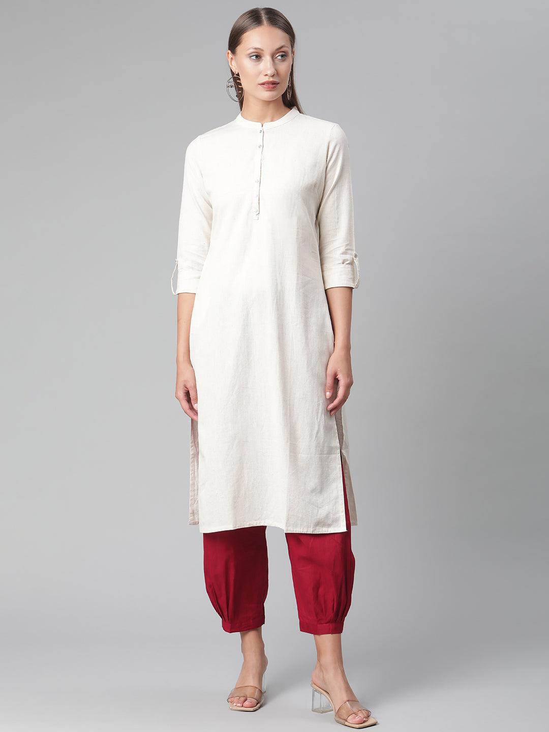  Solid Beige Cotton Kurta 