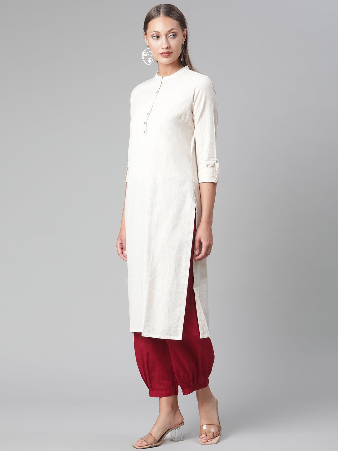  Solid Beige Cotton Kurta 