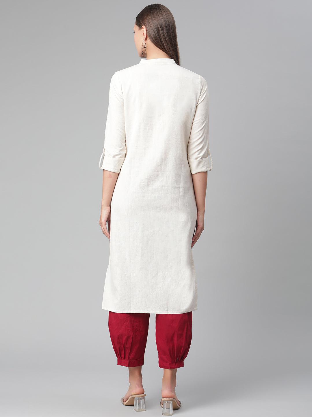  Solid Beige Cotton Kurta 