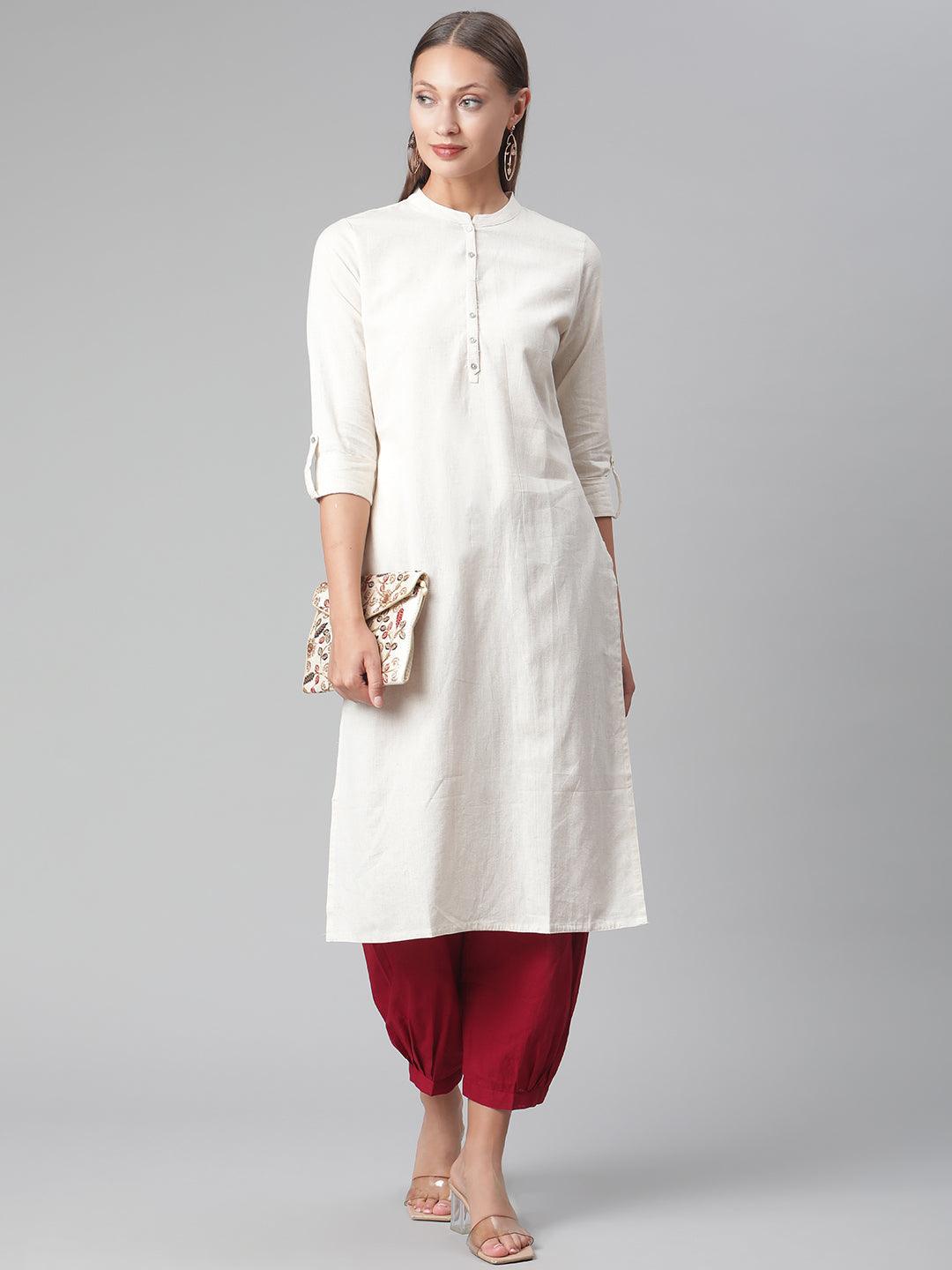  Solid Beige Cotton Kurta 