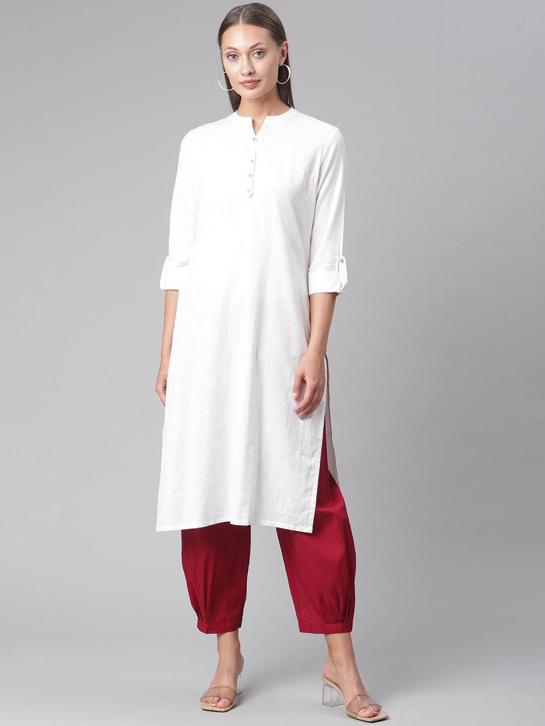  White Solid Pure Cotton Straight Kurta 