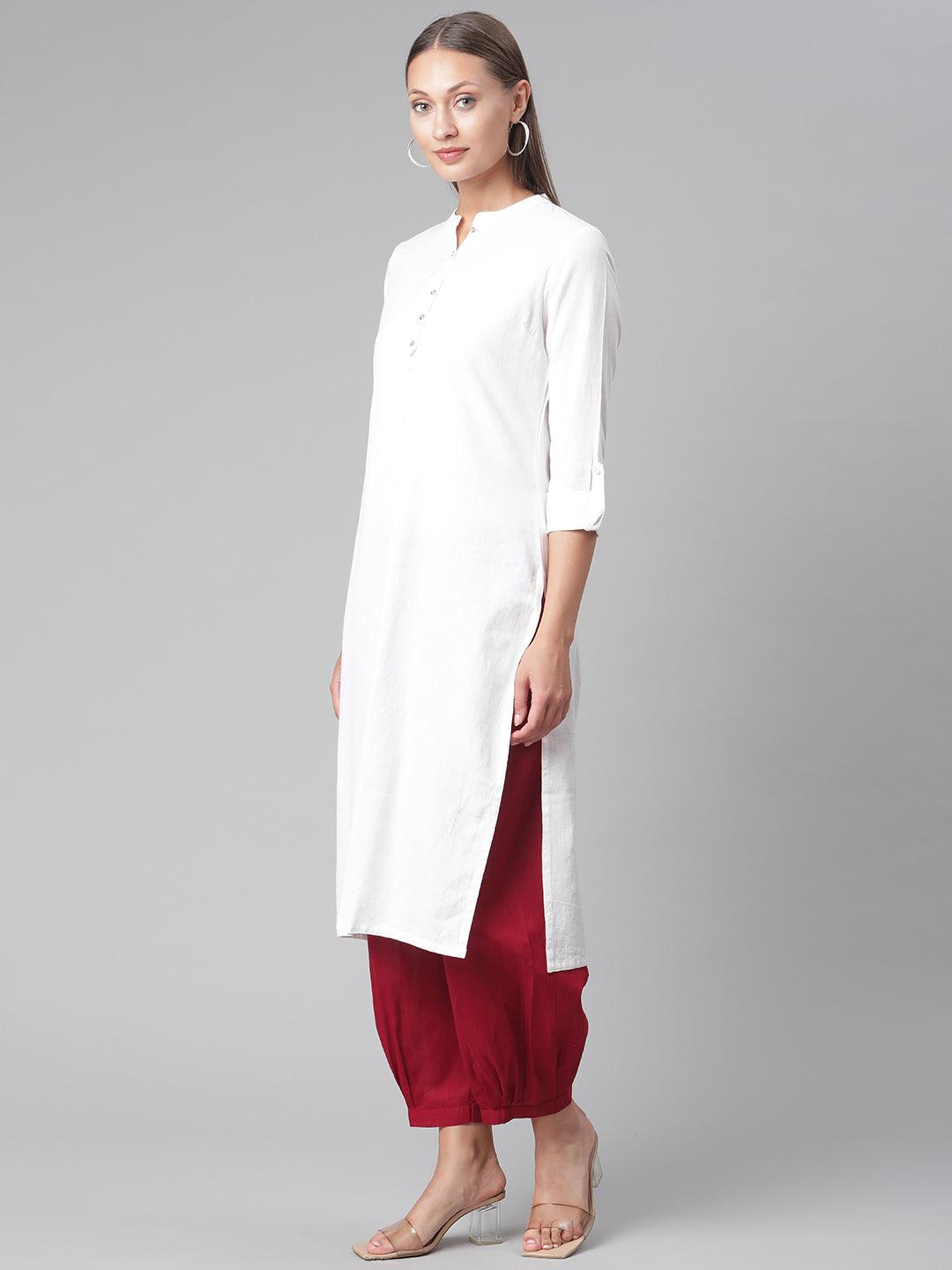  White Solid Pure Cotton Straight Kurta 