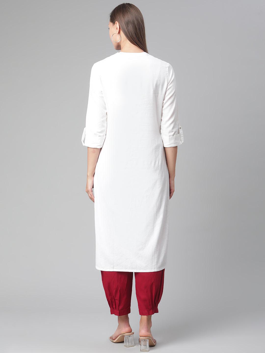  White Solid Pure Cotton Straight Kurta 