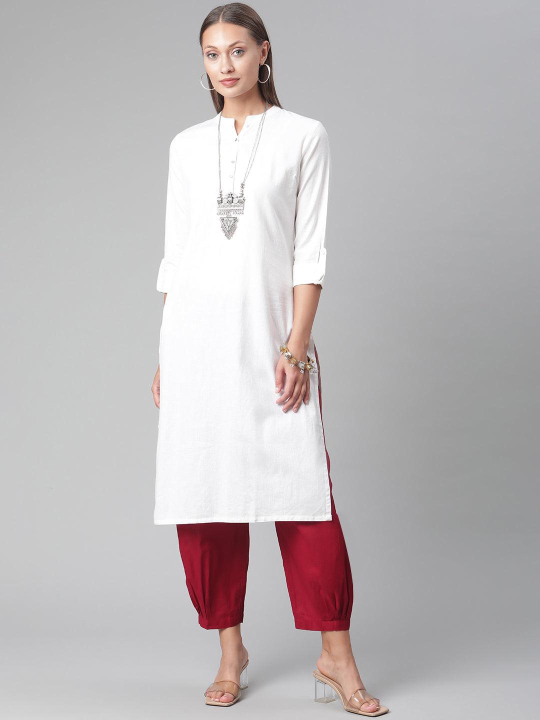  White Solid Pure Cotton Straight Kurta 