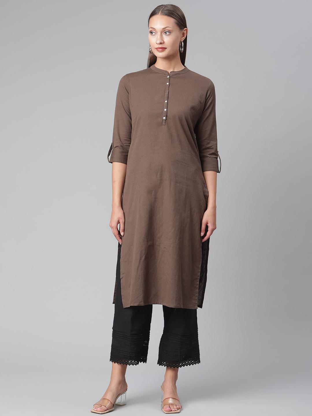  Brown Cotton Straight Kurti 