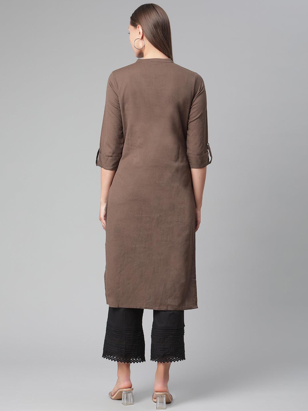  Brown Cotton Straight Kurti 