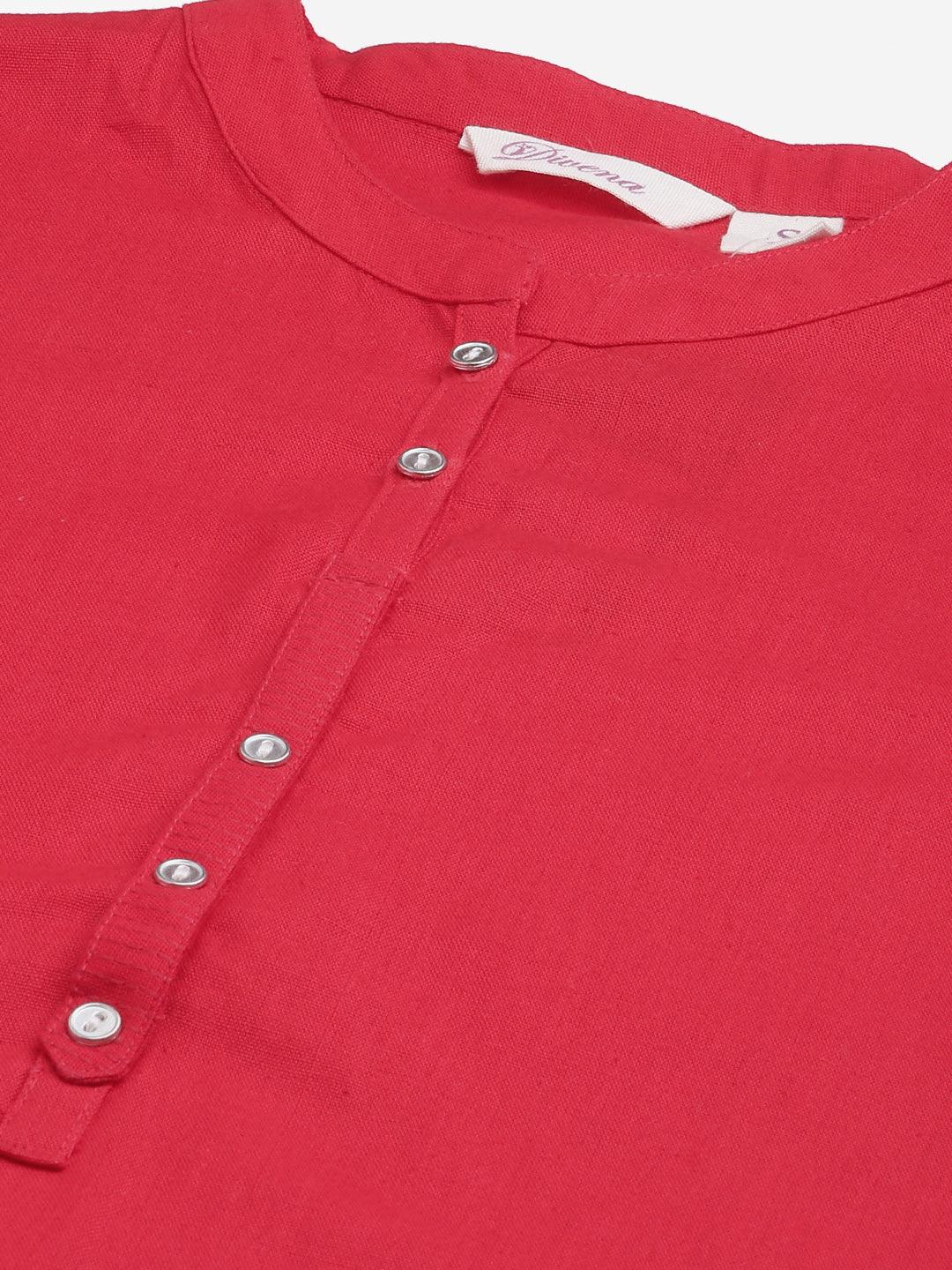  Red Cotton Straight Kurti 