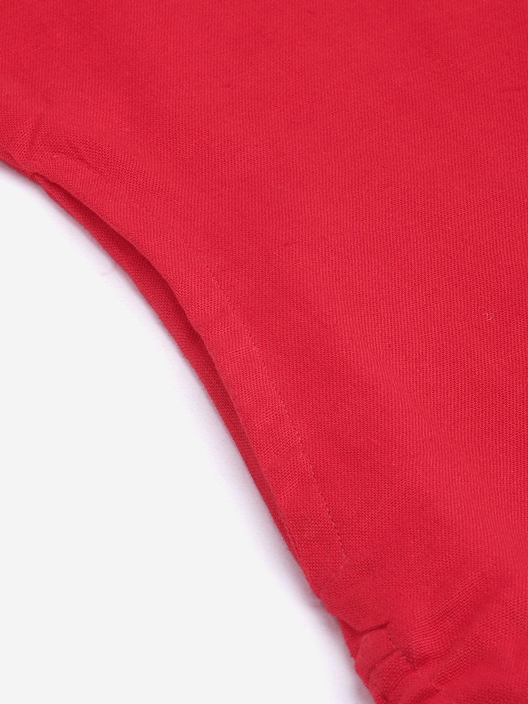  Red Cotton Straight Kurti 