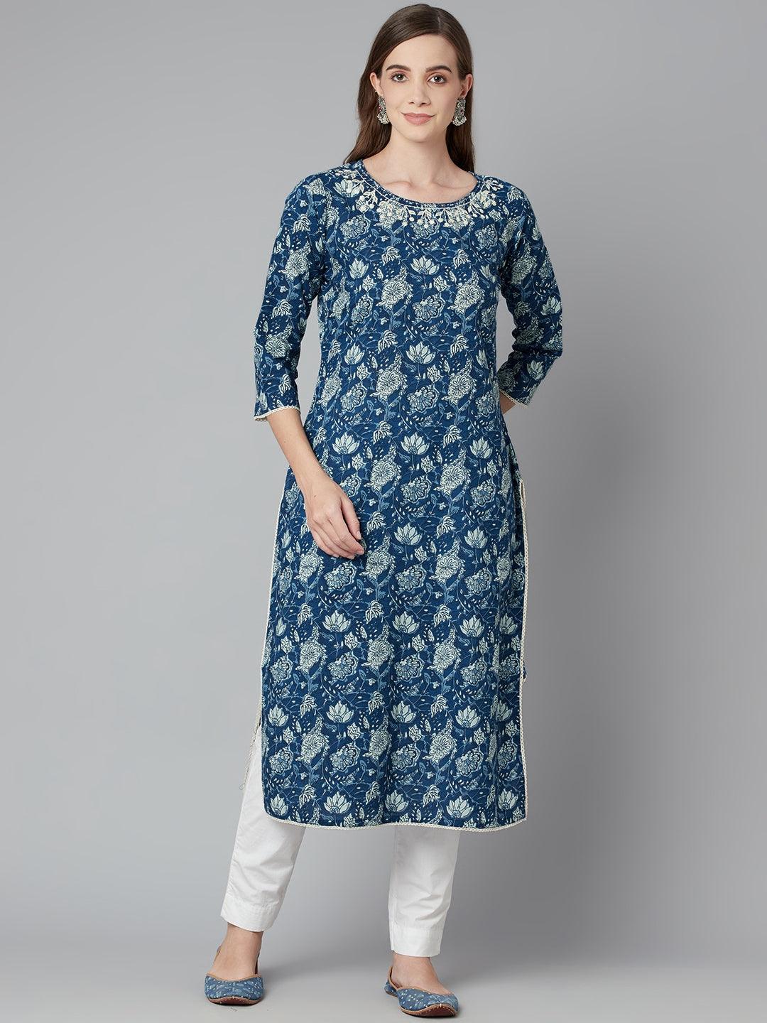 Blue Floral Straight kurta 