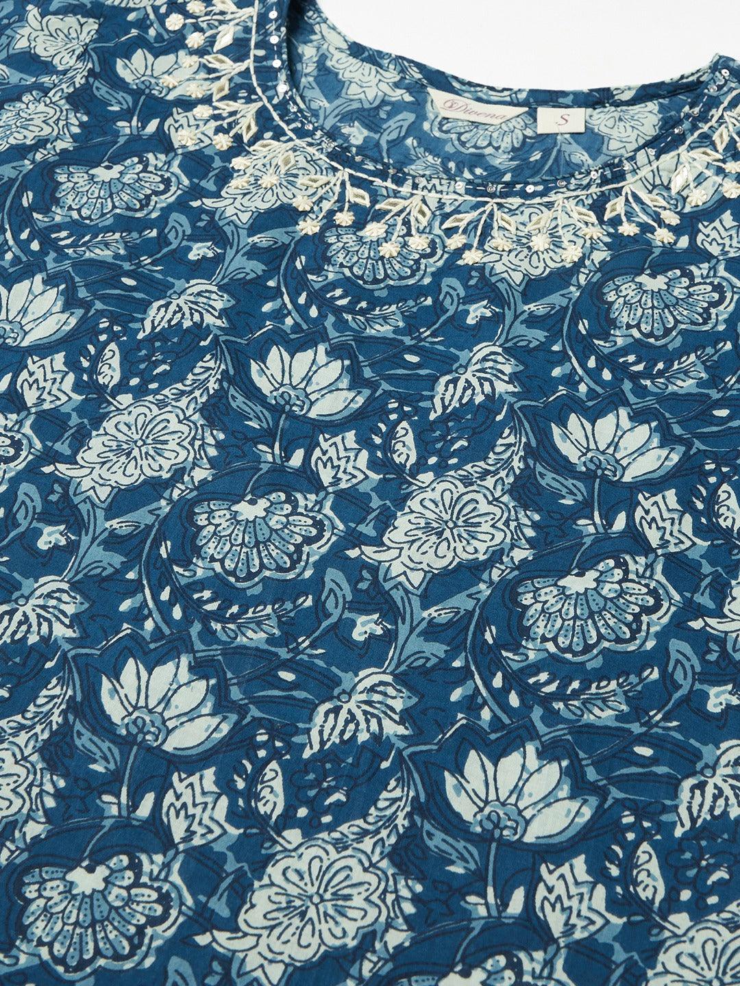  Blue Floral Straight kurta 