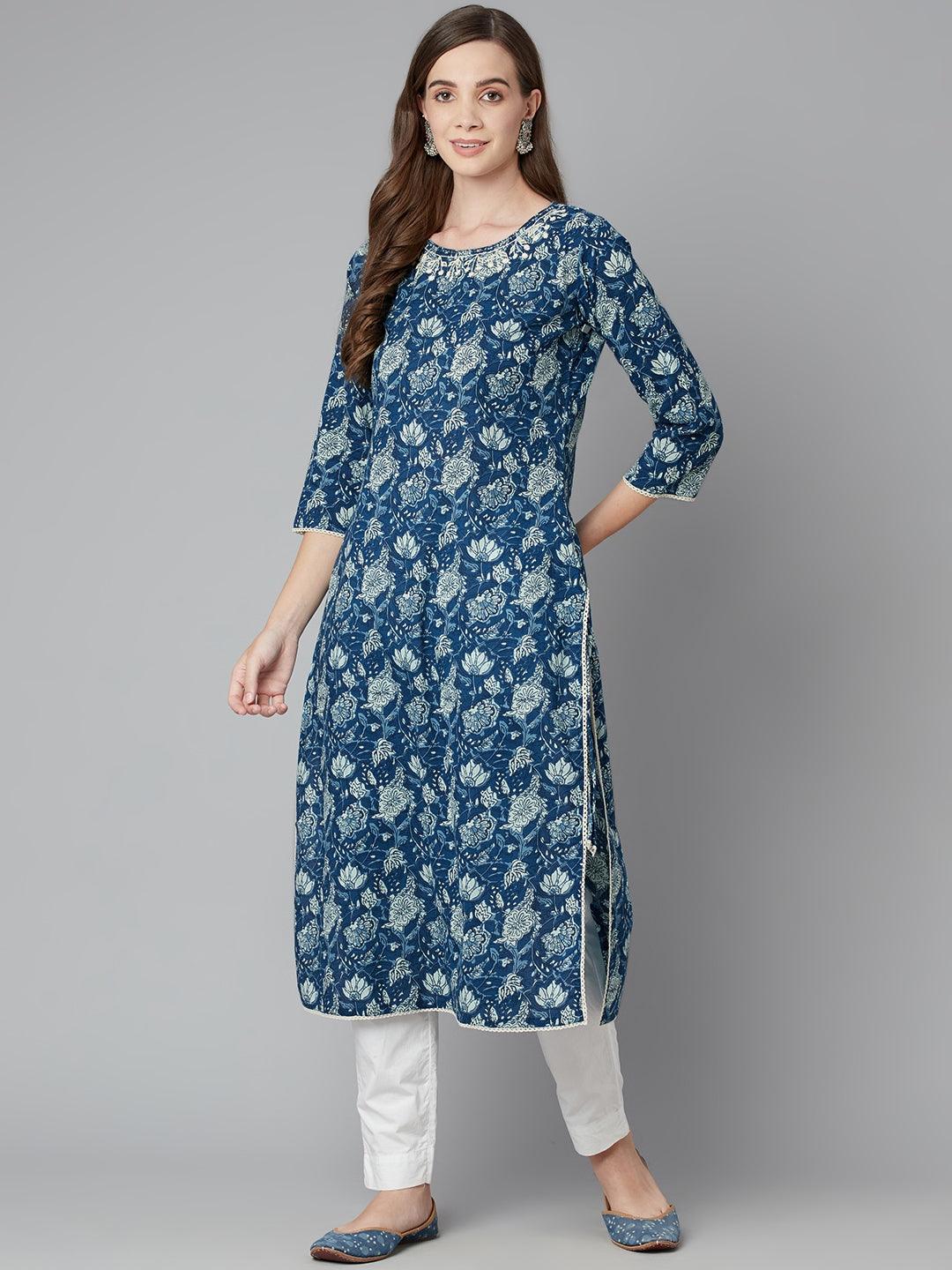  Blue Floral Straight kurta 