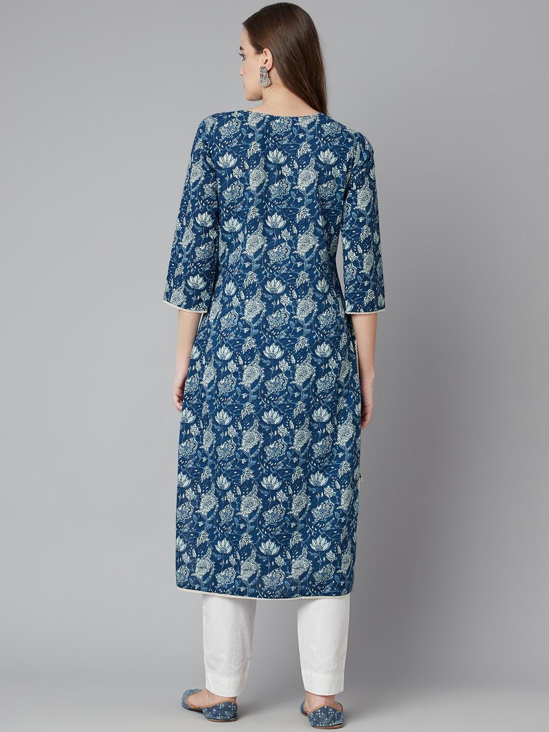  Blue Floral Straight kurta 
