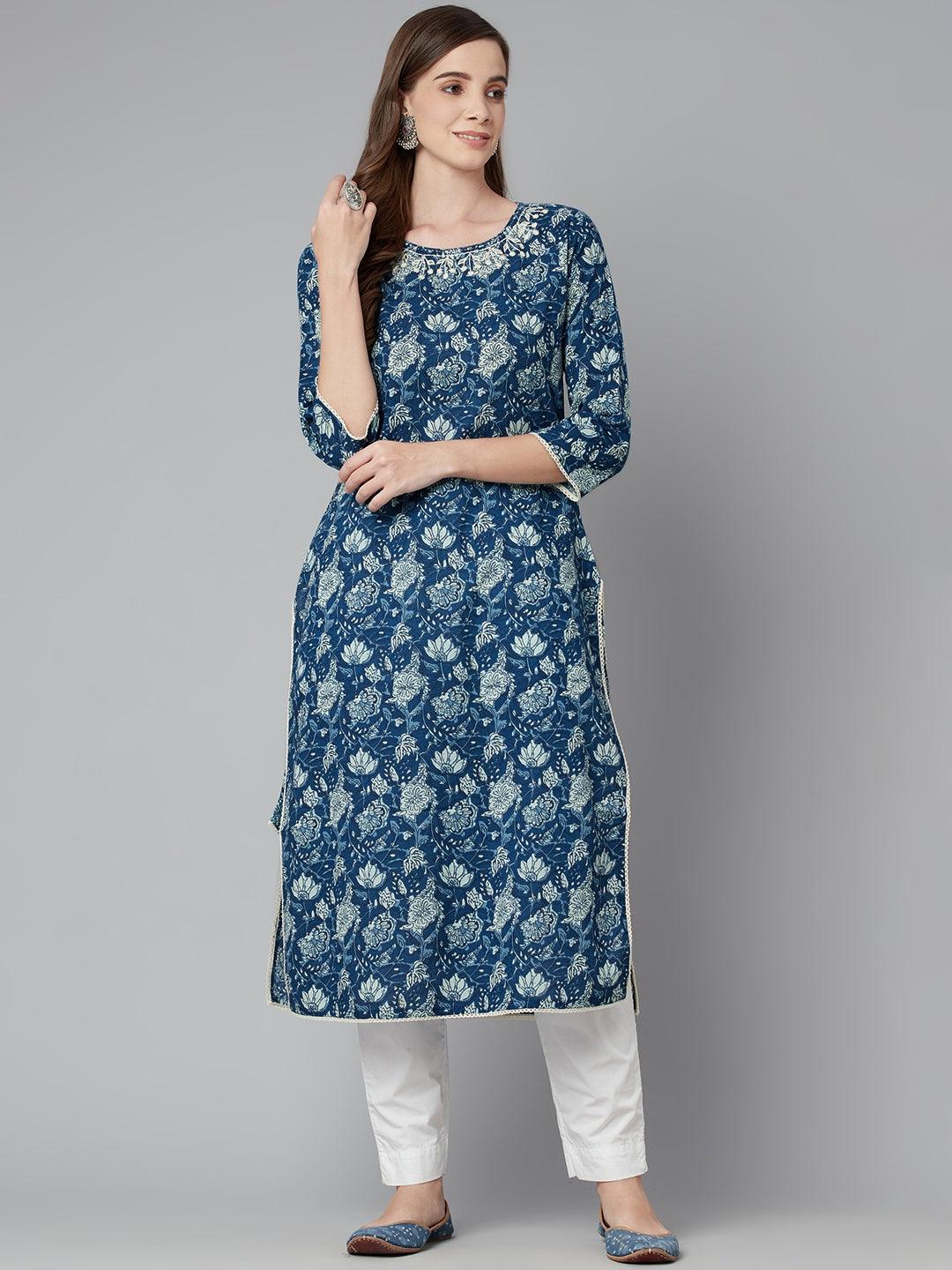  Blue Floral Straight kurta 