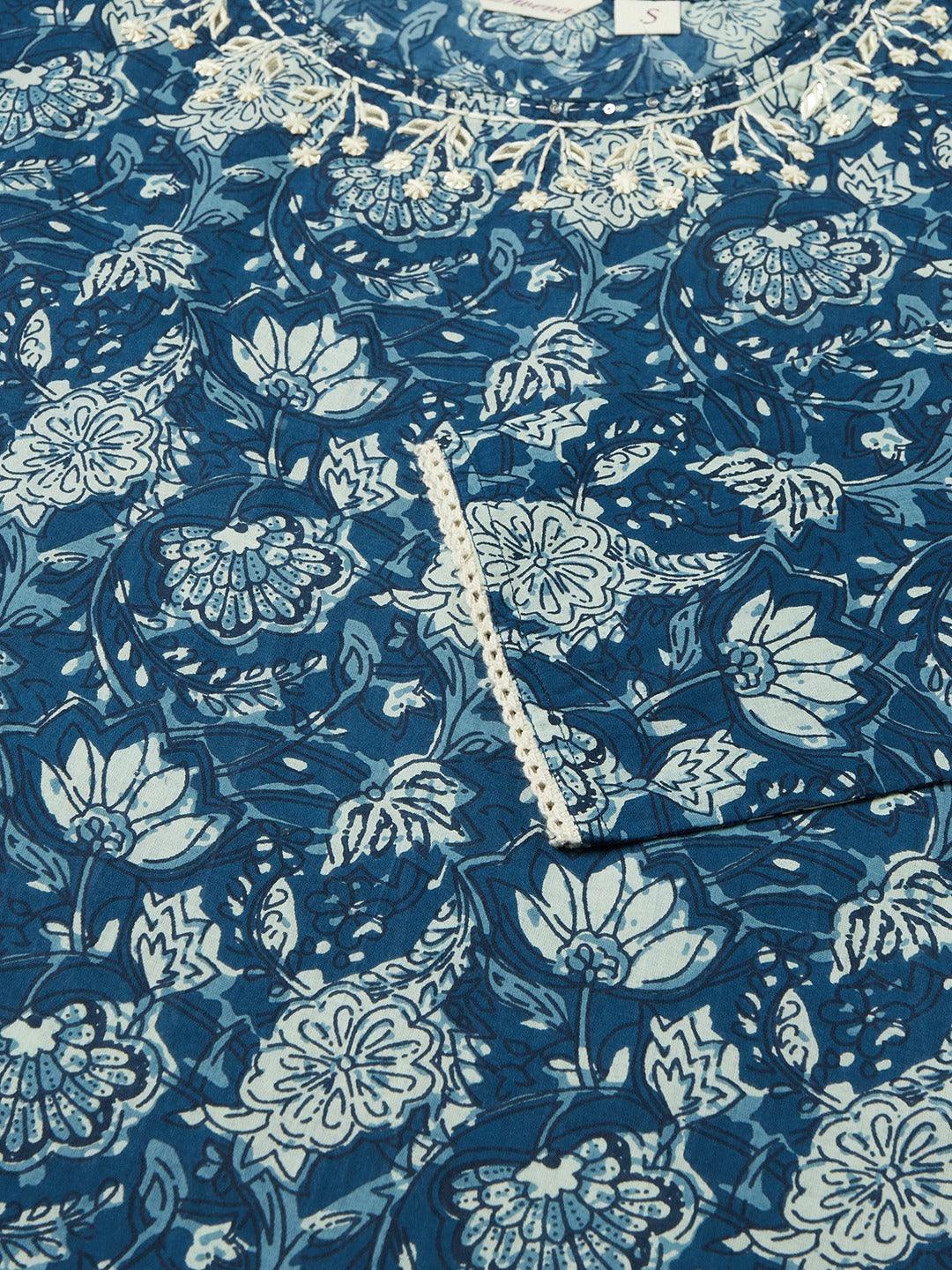  Blue Floral Straight kurta 