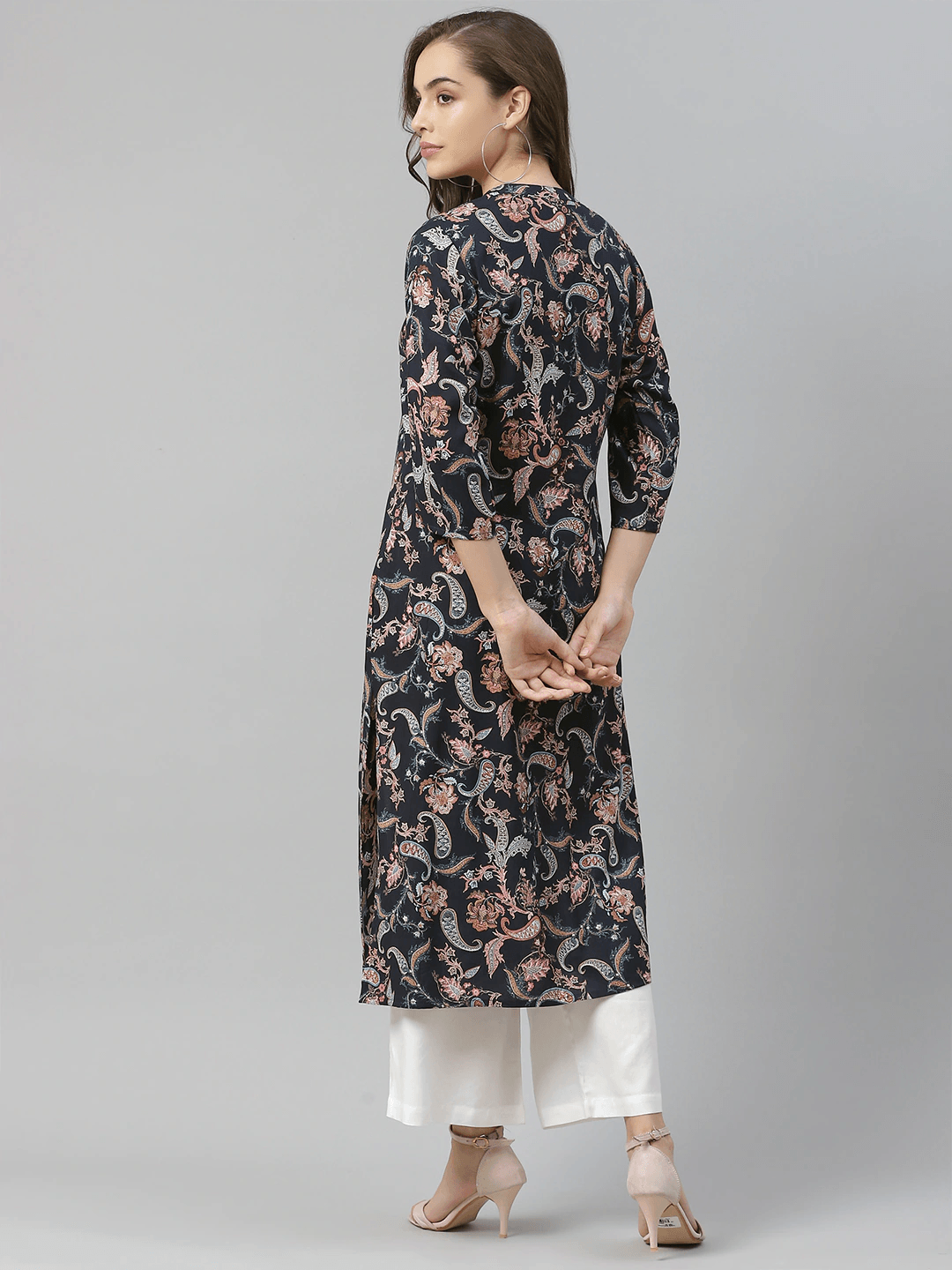  Blue Printed Rayon Straight Kurti 