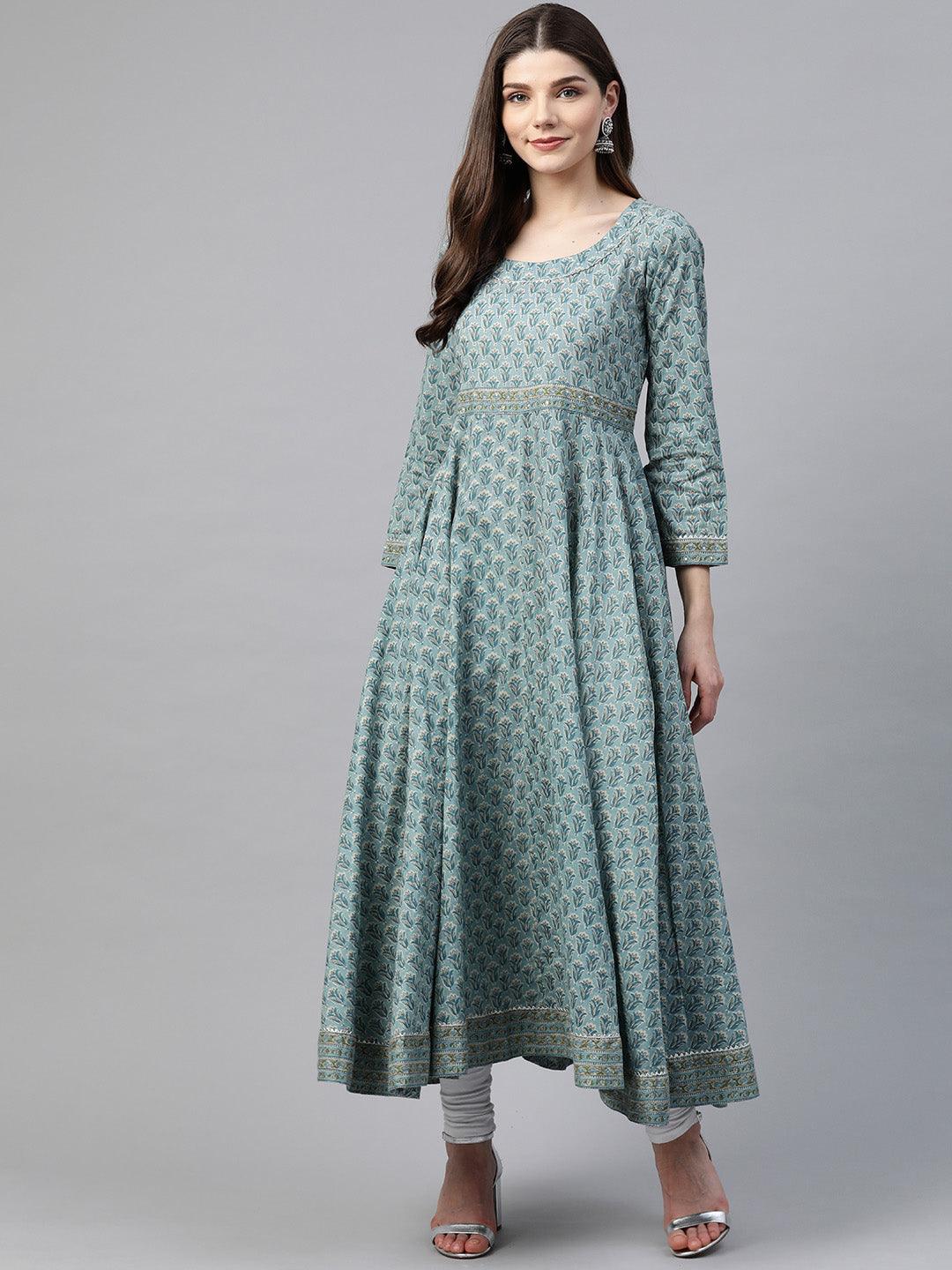 Indigo Blue Printed High Low Kurta 