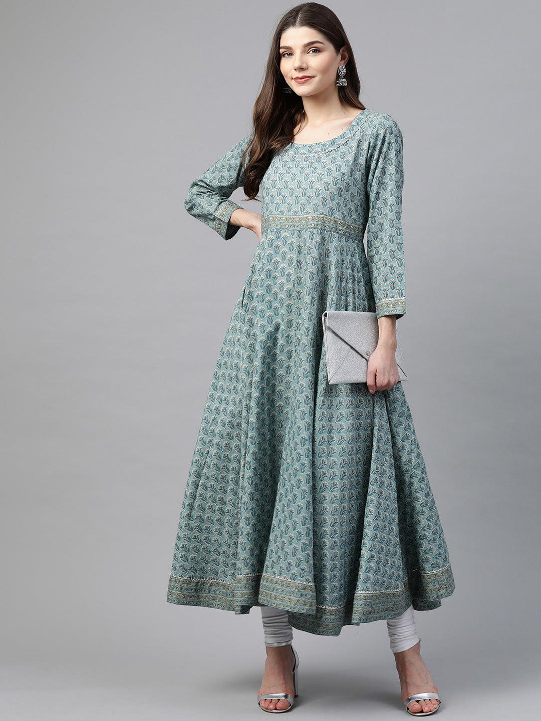  Indigo Blue Printed High Low Kurta 