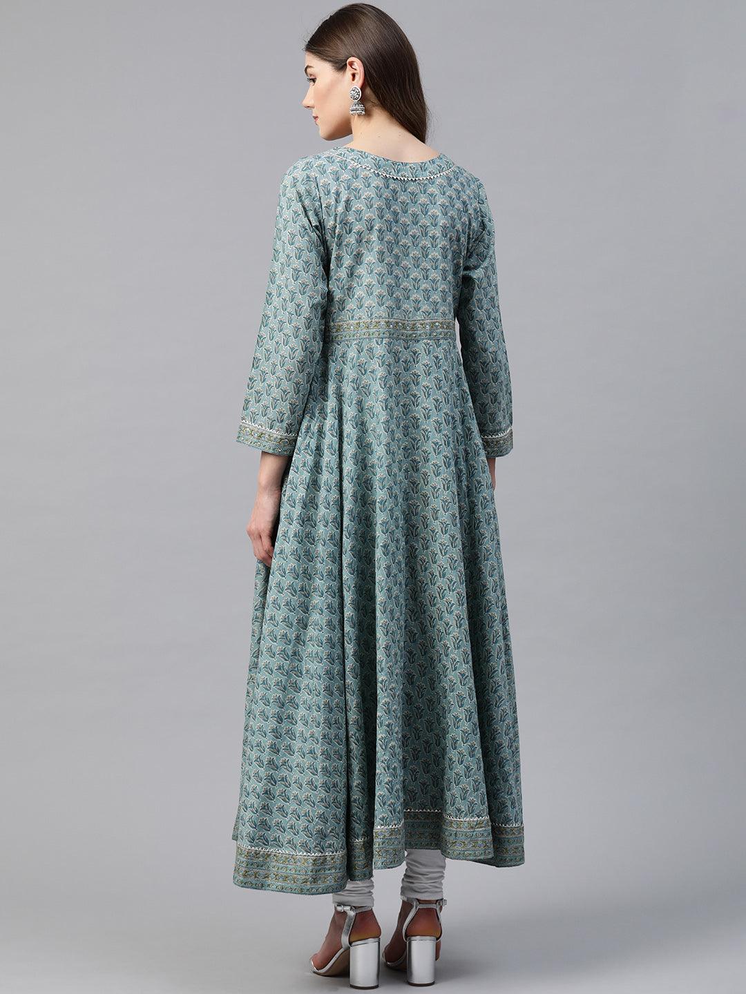  Indigo Blue Printed High Low Kurta 