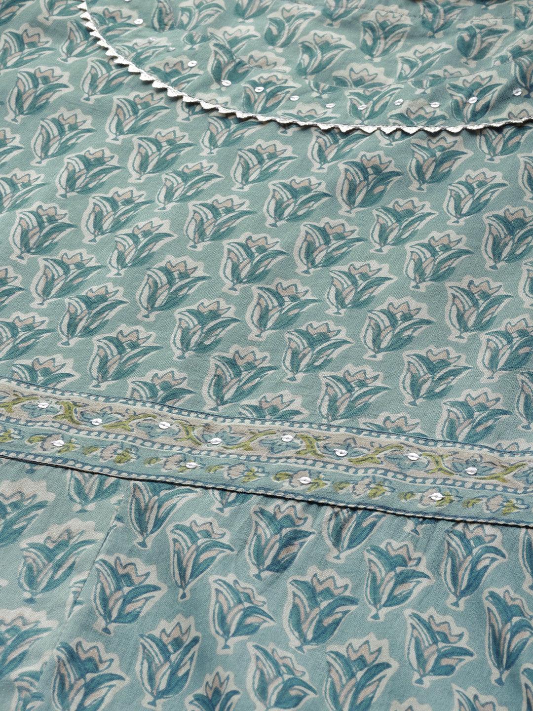  Indigo Blue Printed High Low Kurta 