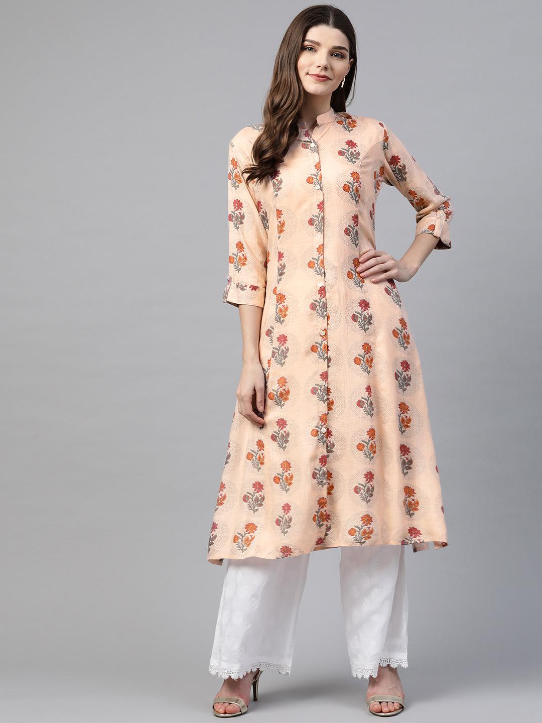  A-Line Pink Rayon Kurta 
