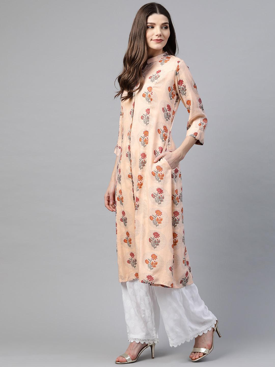  A-Line Pink Rayon Kurta 