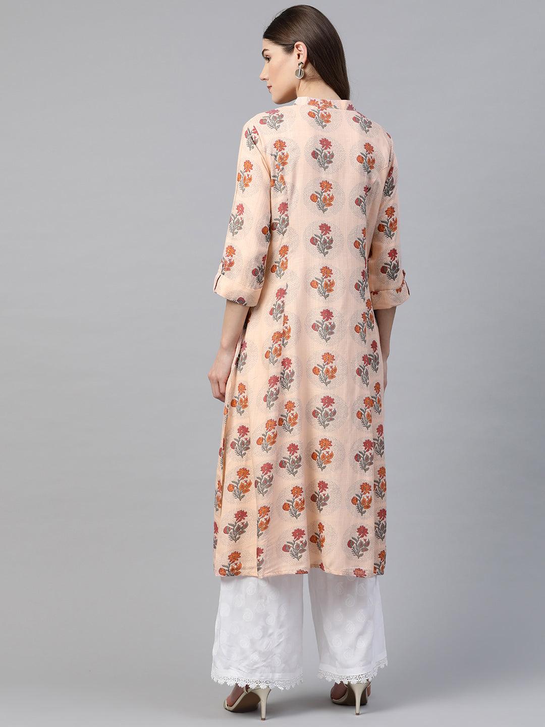  A-Line Pink Rayon Kurta 