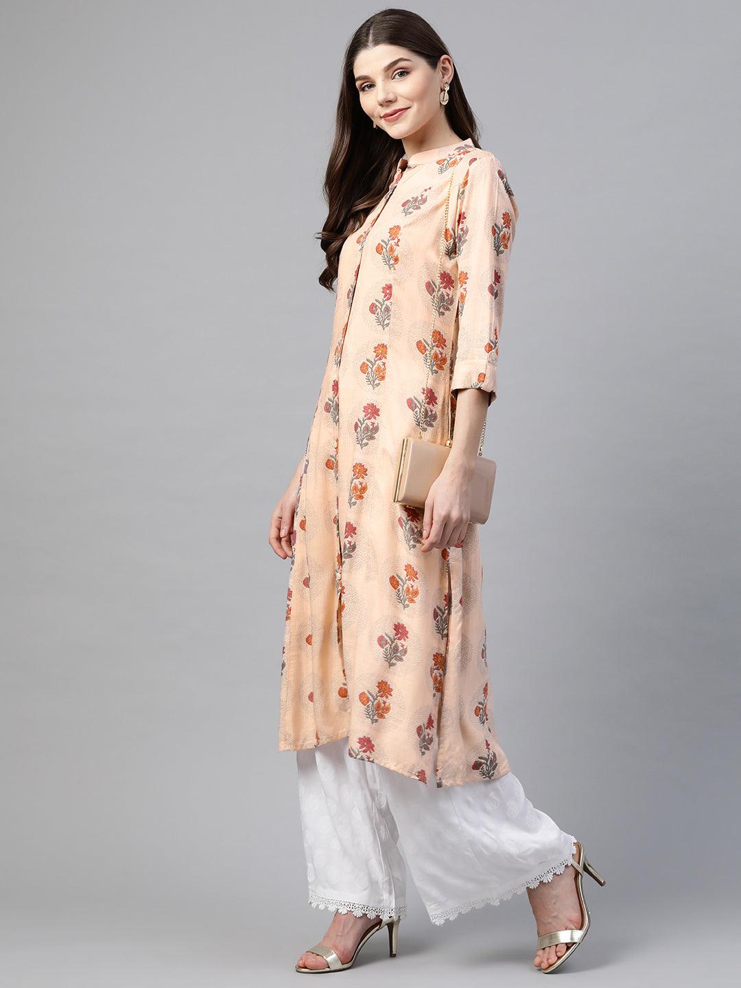  A-Line Pink Rayon Kurta 