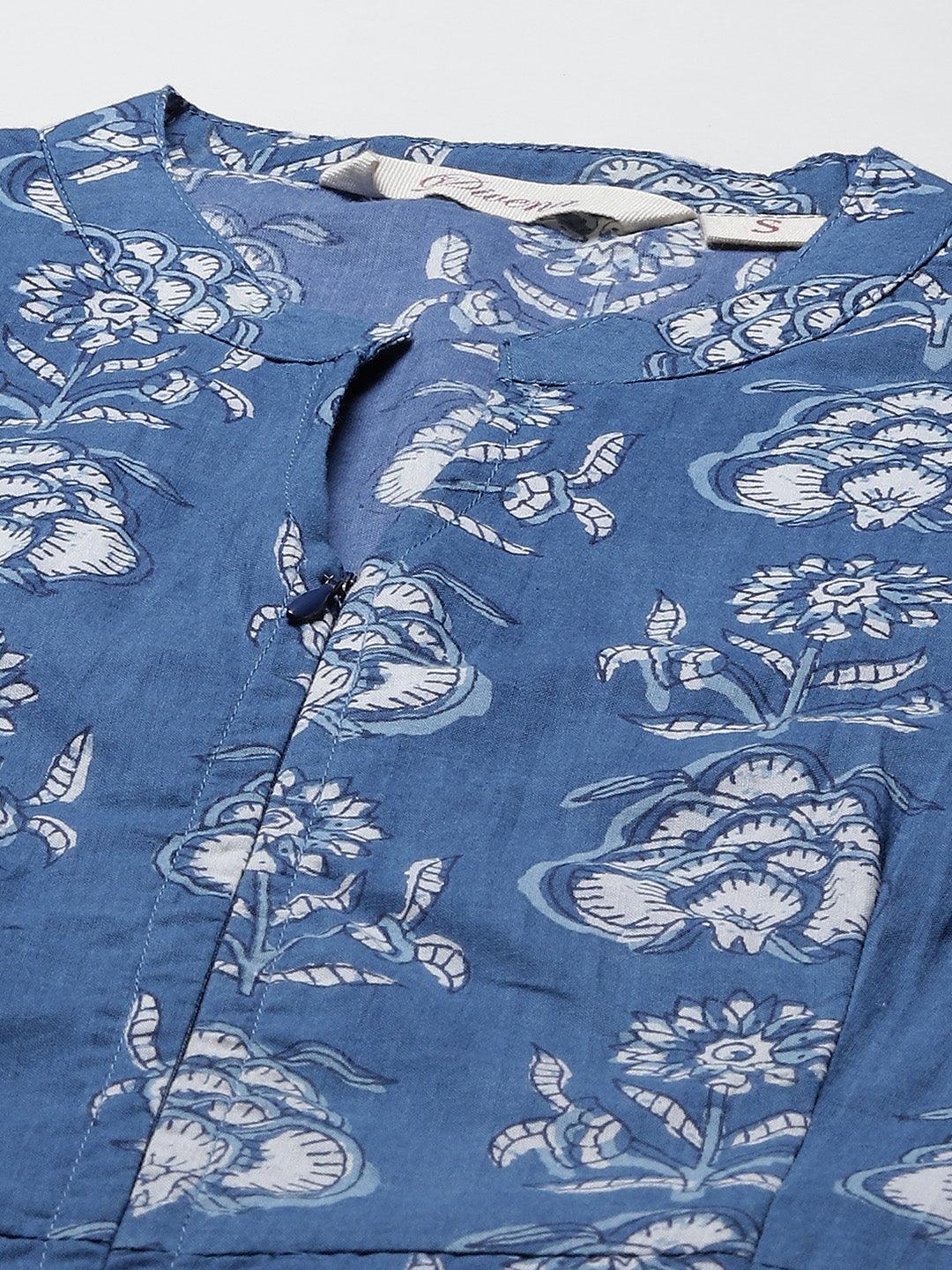  Blue Cotton shrug style kurta 
