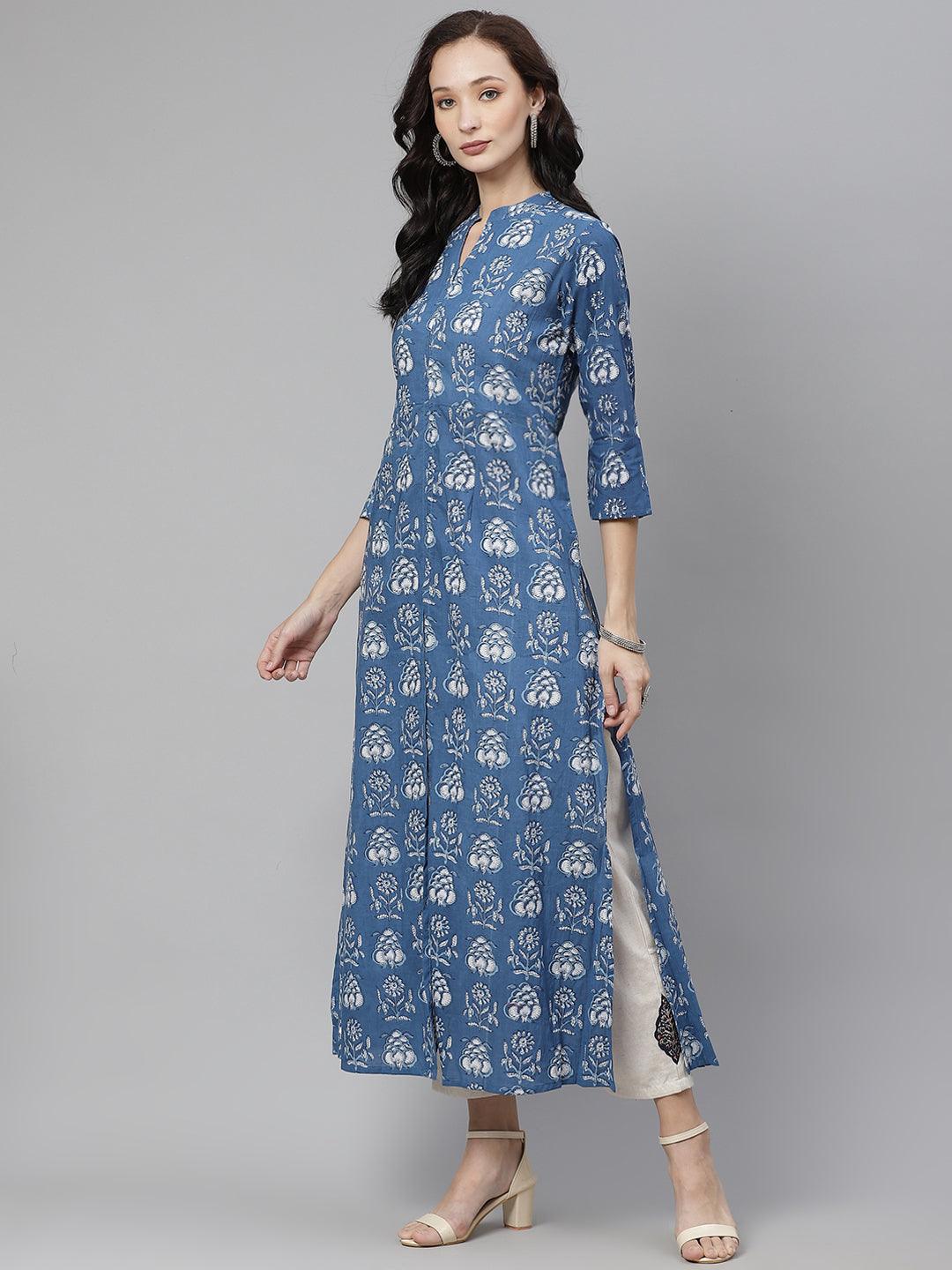  Blue Cotton shrug style kurta 
