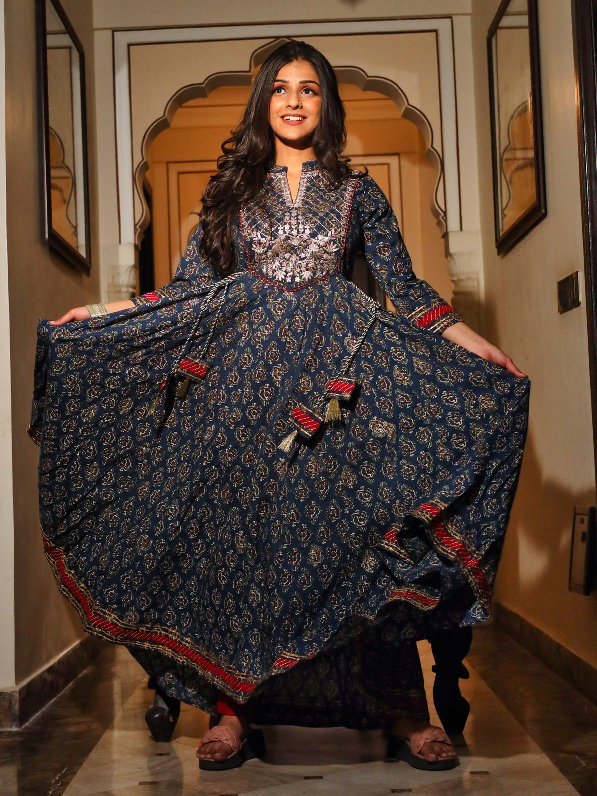  Blue Cotton Anarkali Kurta  
