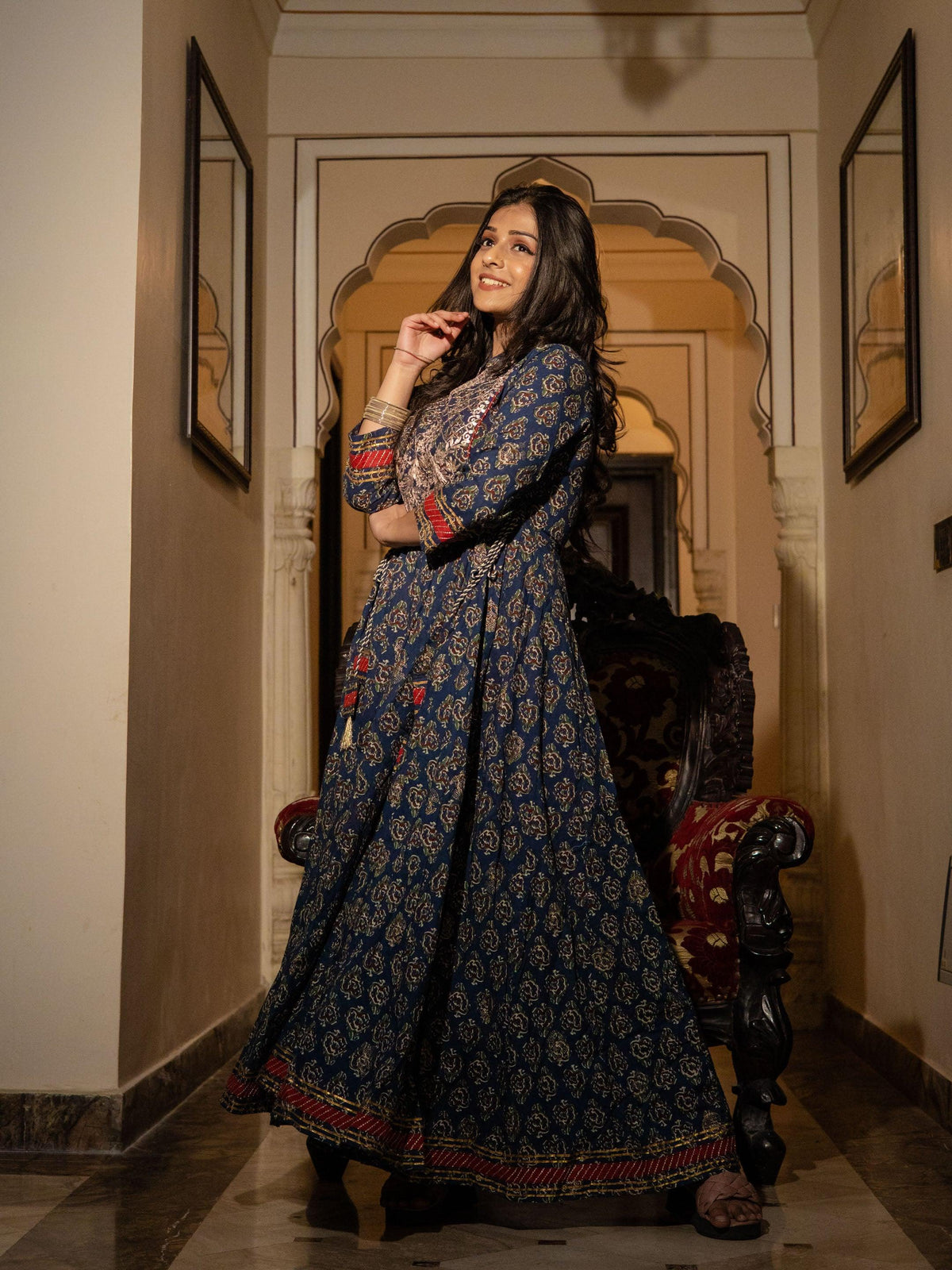  Blue Cotton Anarkali Kurta  