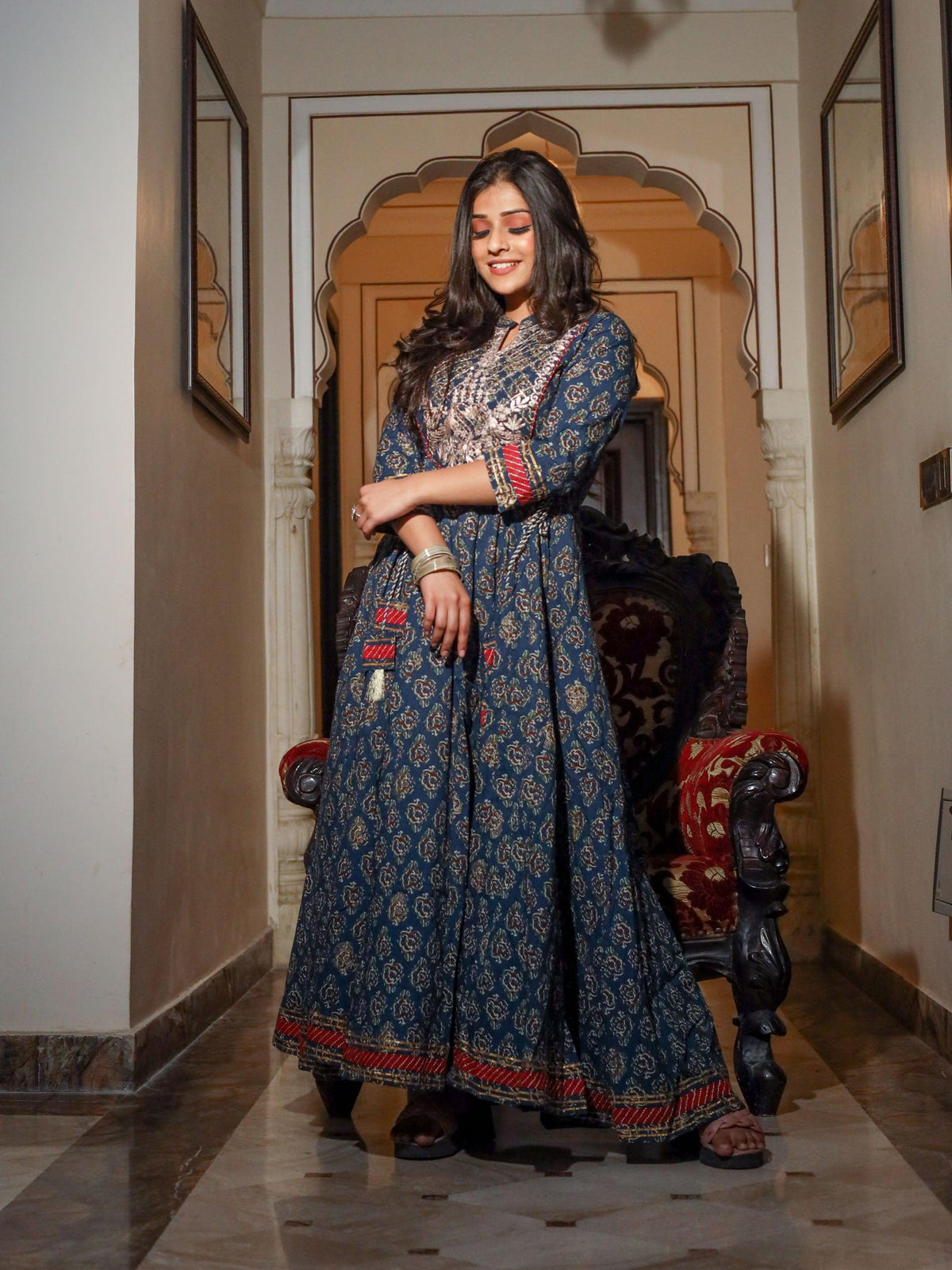  Blue Cotton Anarkali Kurta  