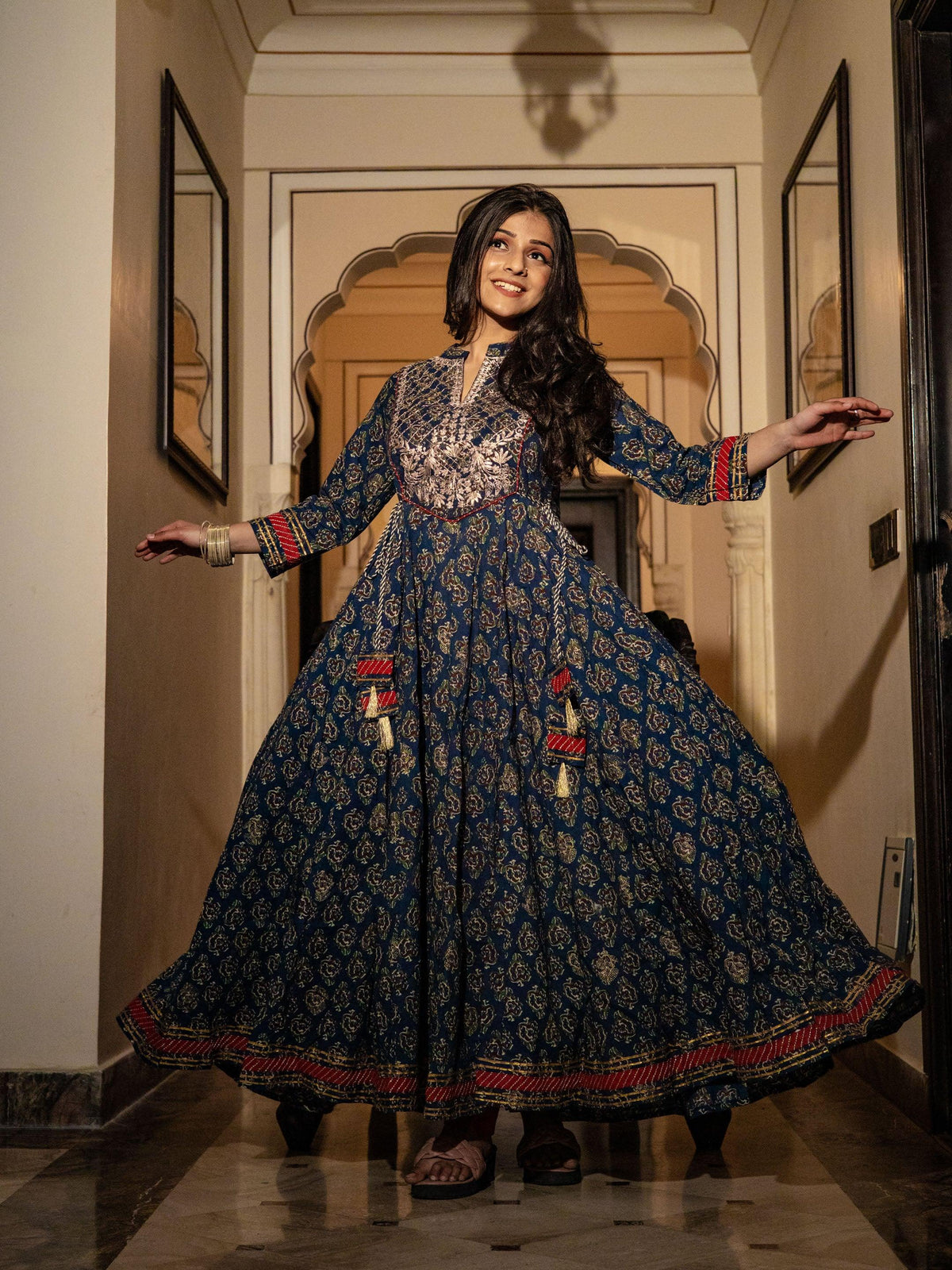  Blue Cotton Anarkali Kurta  