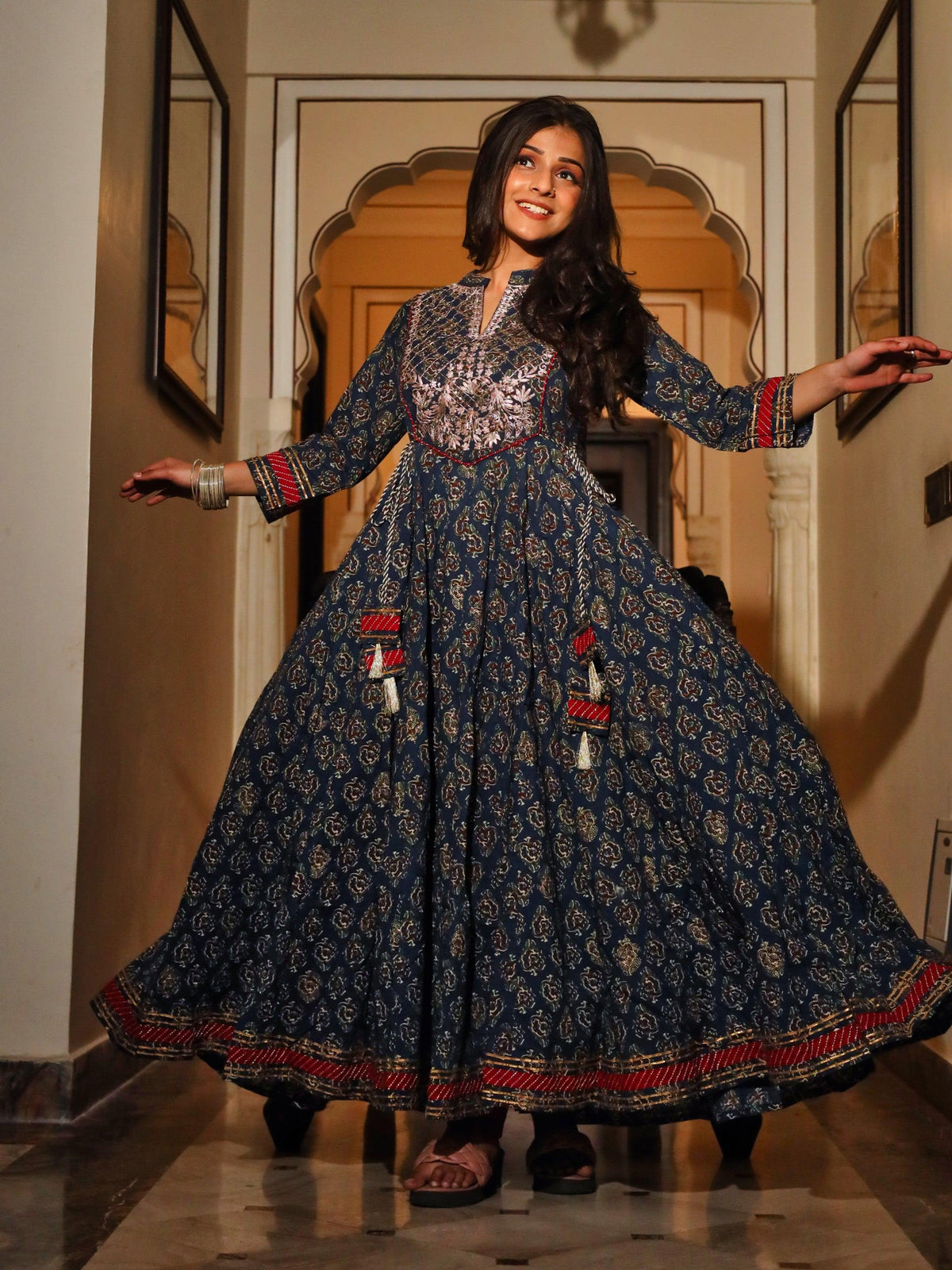  Blue Cotton Anarkali Kurta  