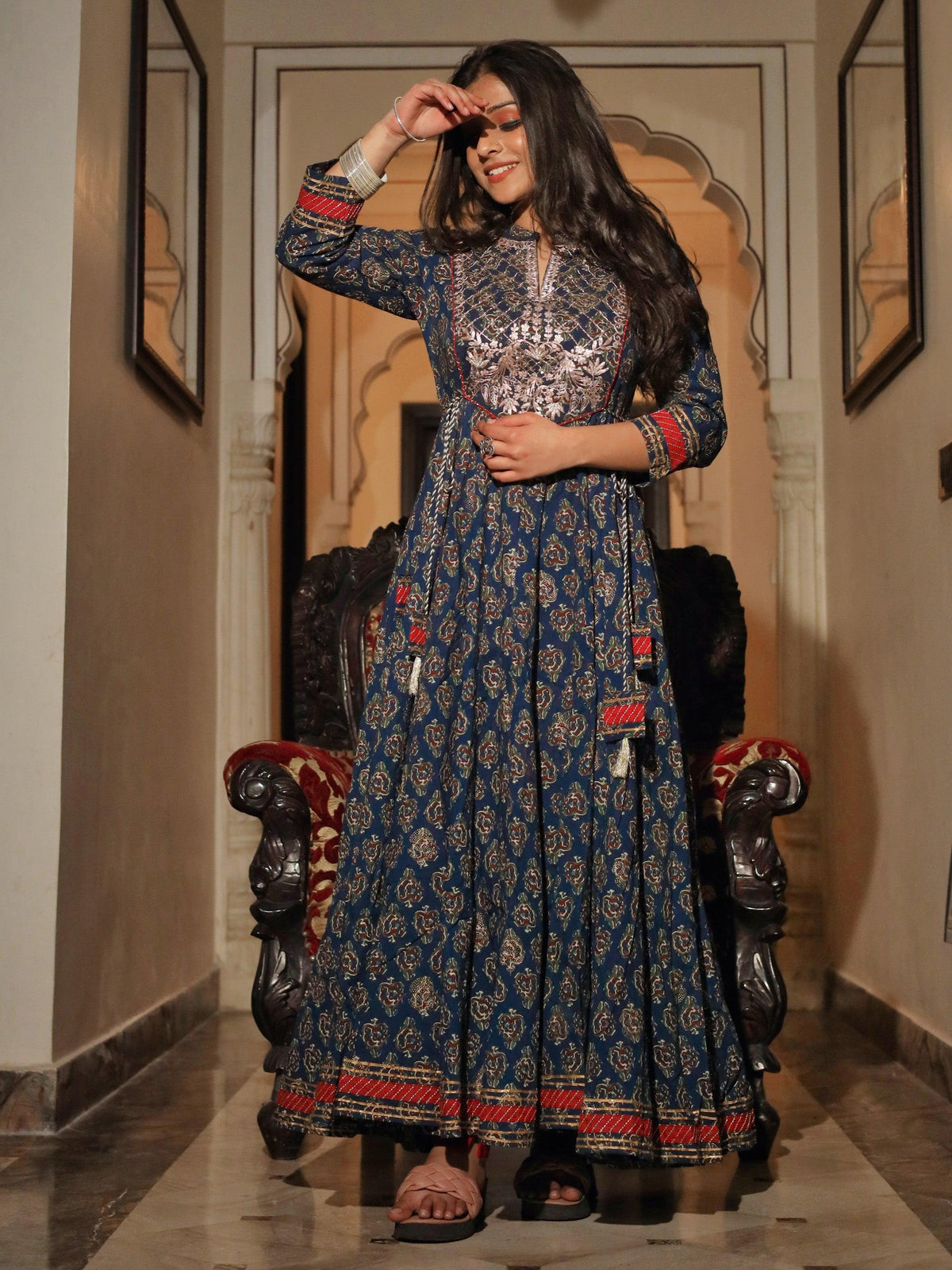  Blue Cotton Anarkali Kurta  