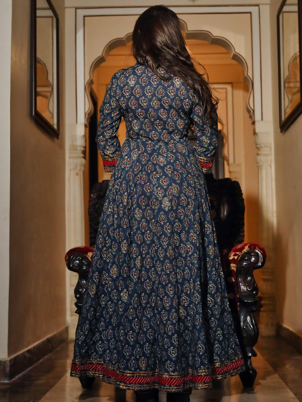  Blue Cotton Anarkali Kurta  