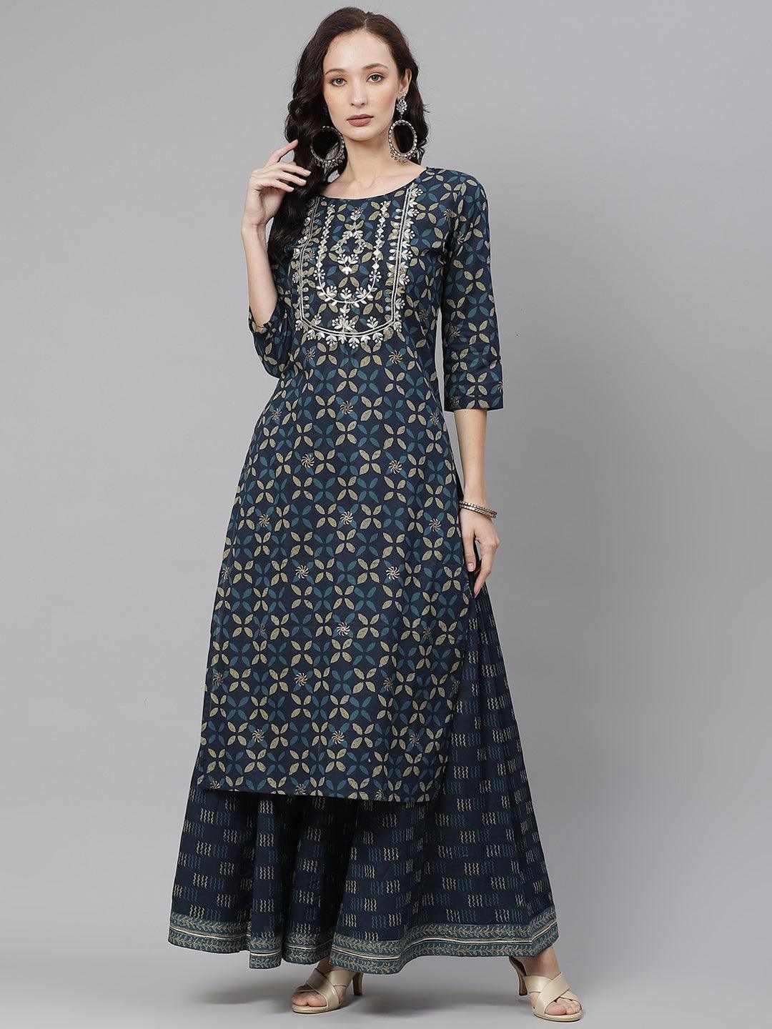  Indiogo blue Kurta Set With Palazzo 