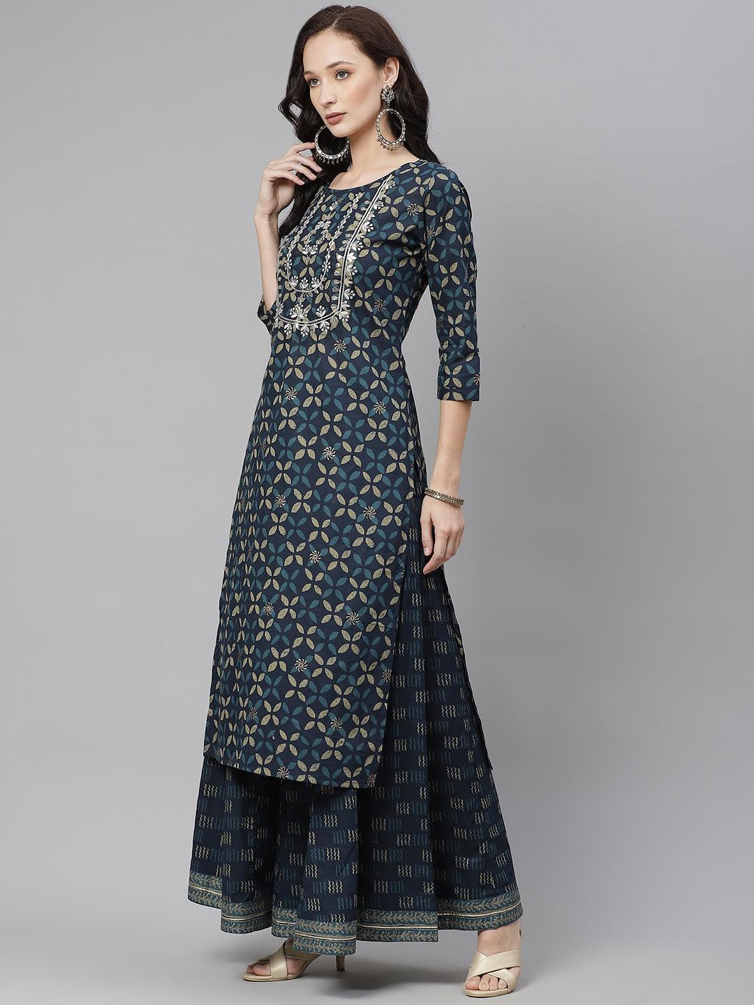  Indiogo blue Kurta Set With Palazzo 